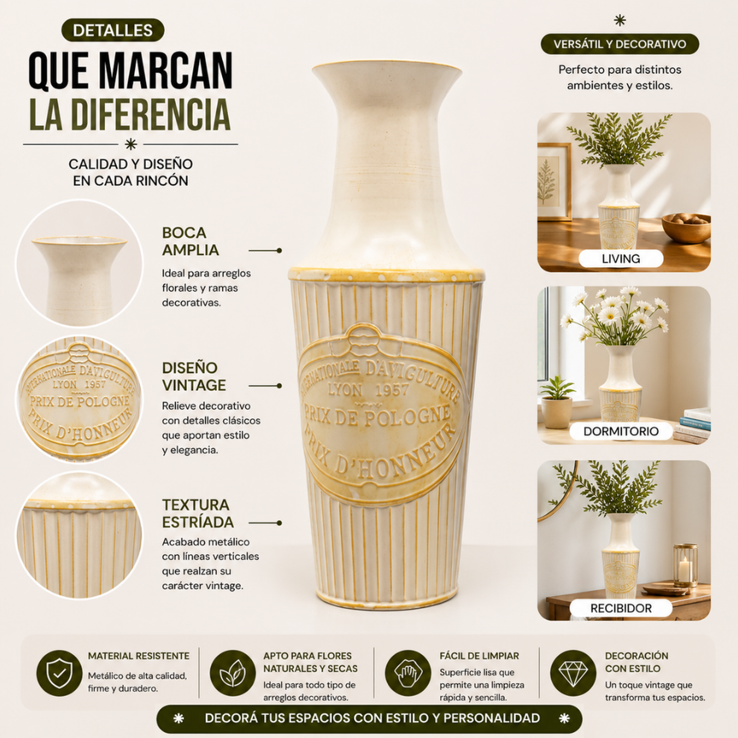 Florero Metalico Decorativo Estilo Vintage Clasico Alto S-5