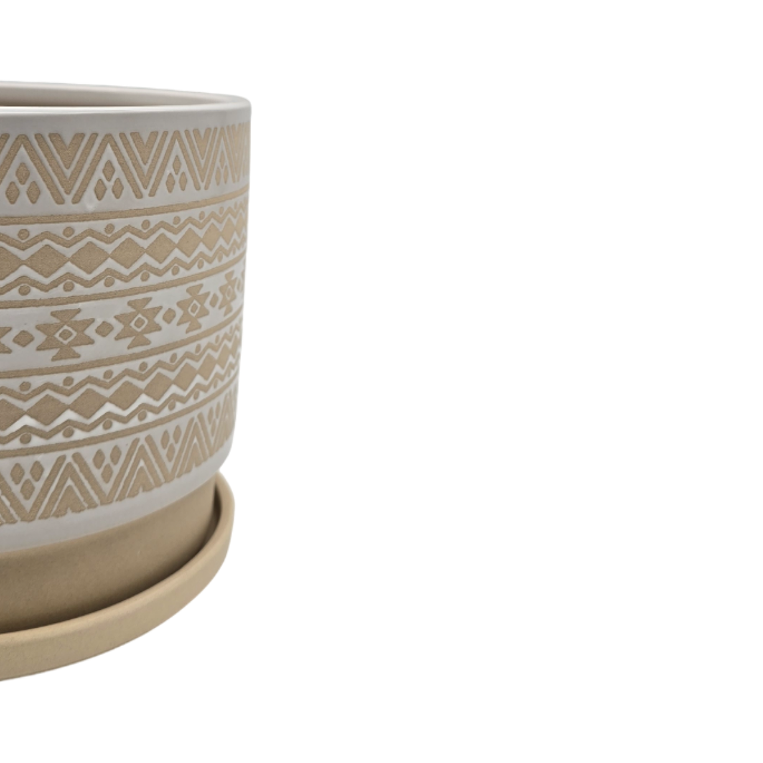Macetero Maceta De Ceramica Beige Con Patrones Blancos L-3