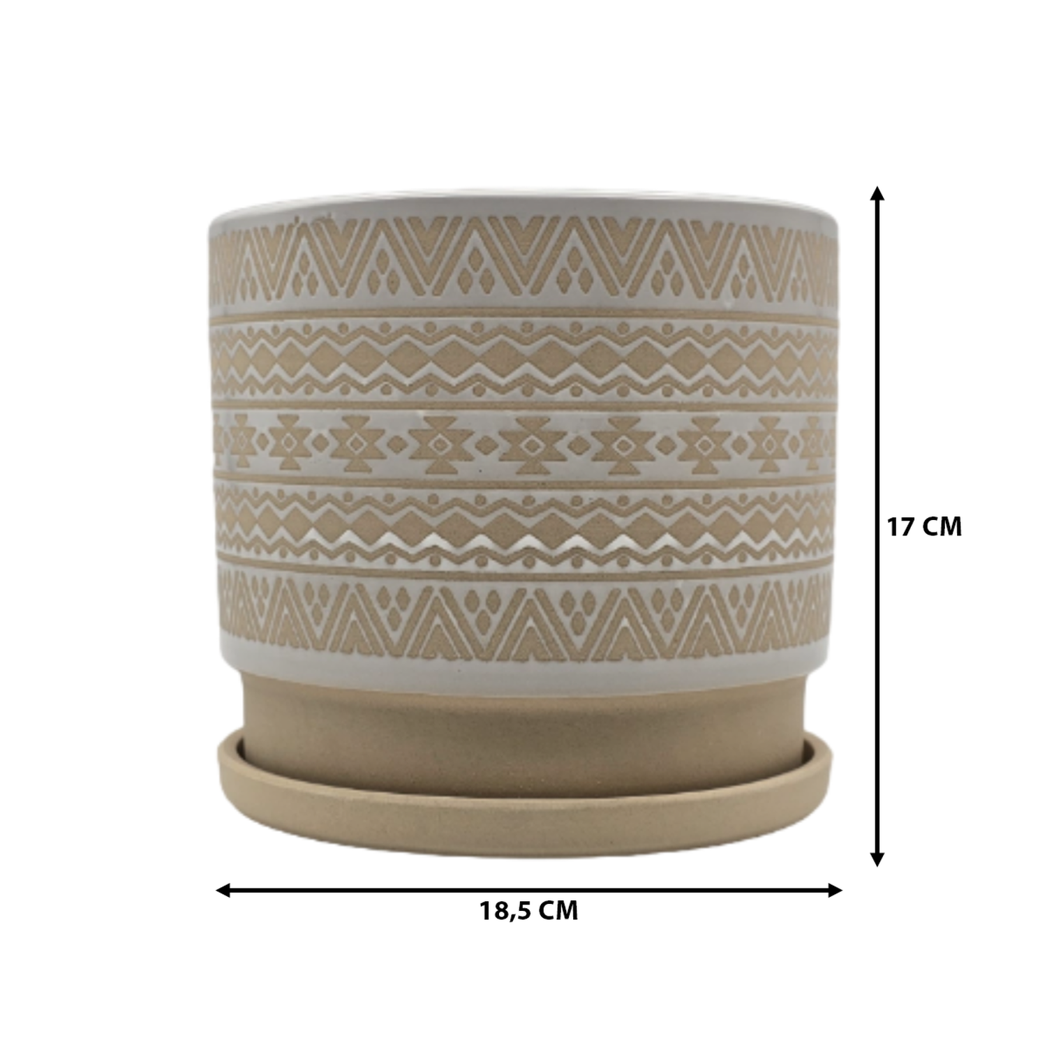 Macetero Maceta De Ceramica Beige Con Patrones Blancos L-5