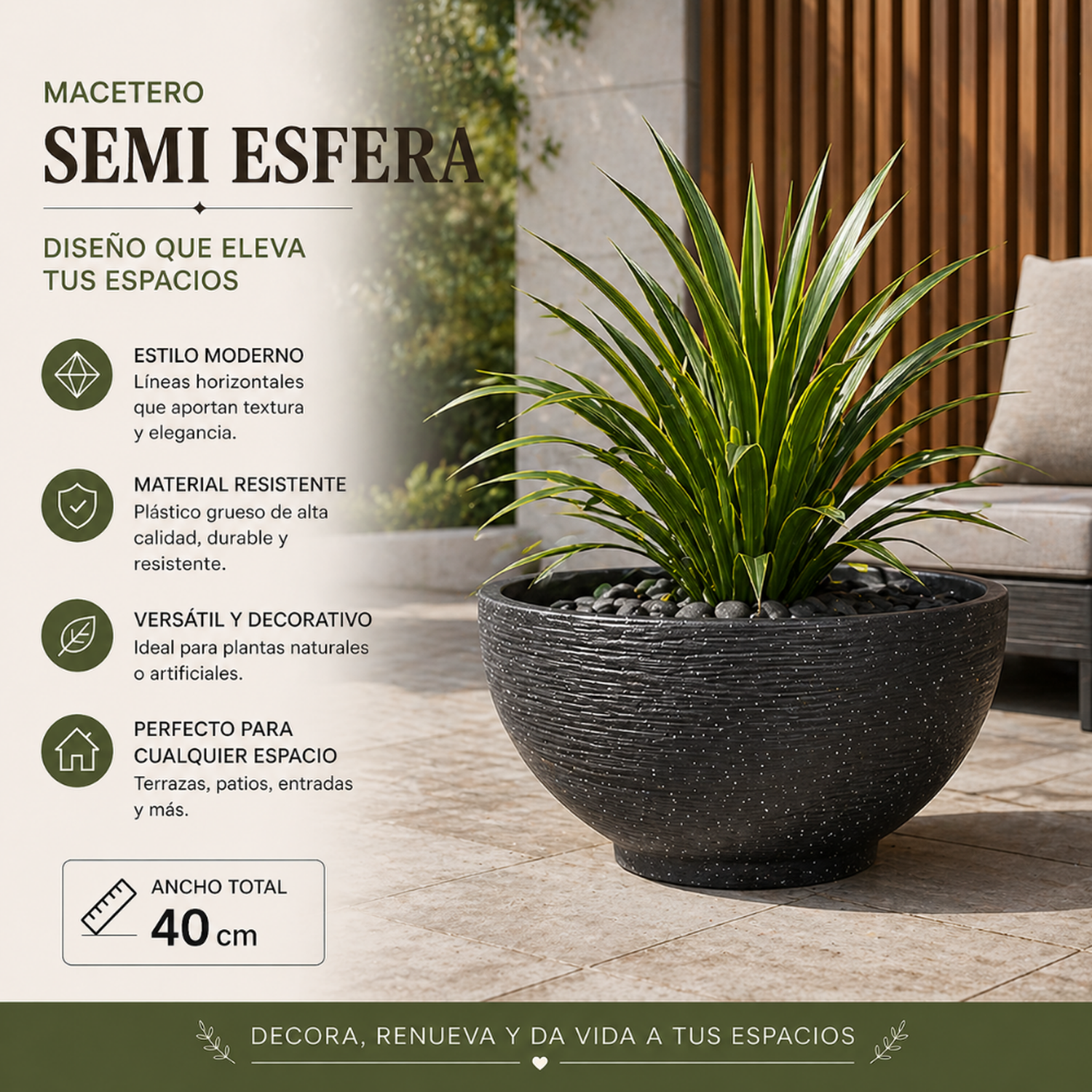 Macetero Plastico Semi Esfera Premium Diseño a Rayas M-3