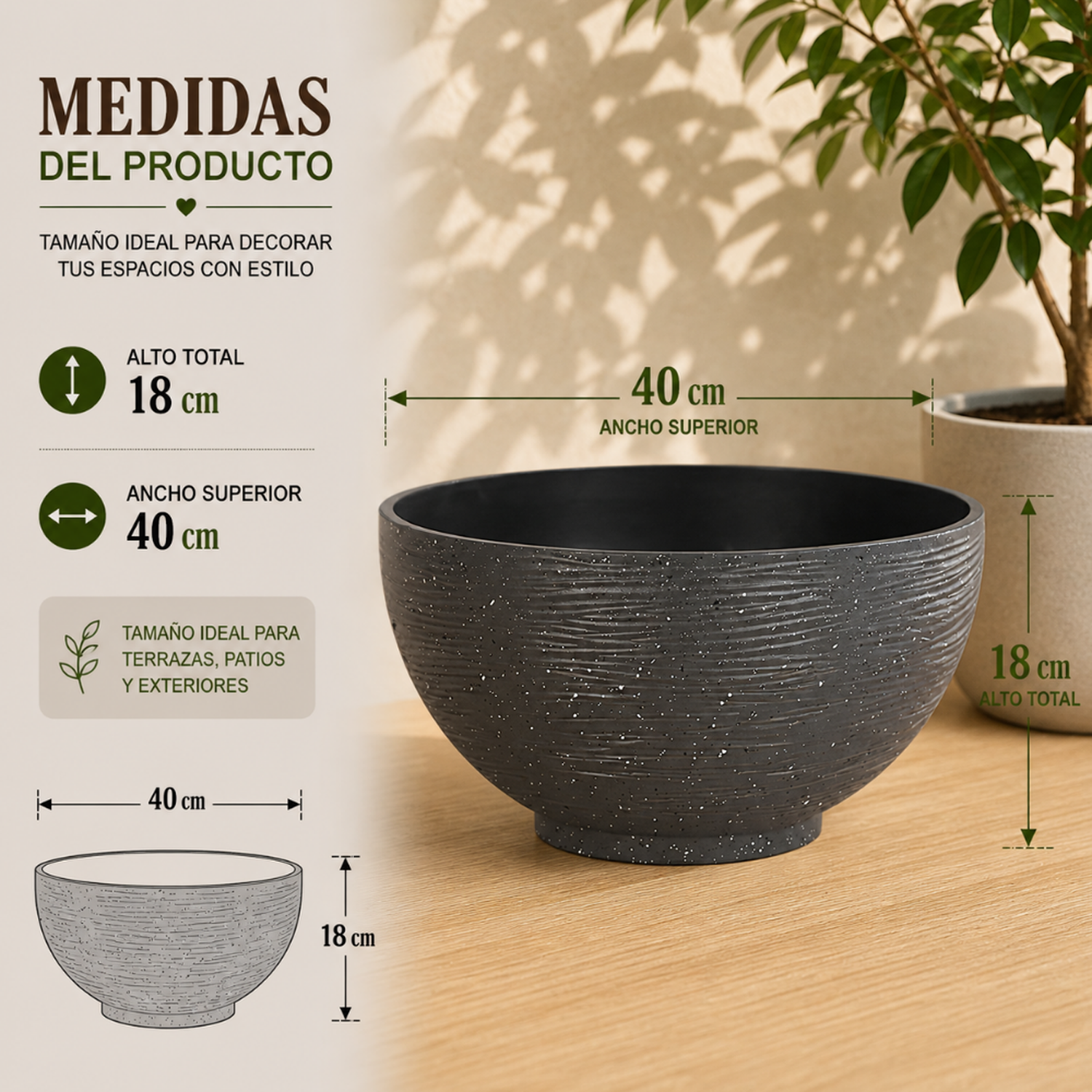 Macetero Plastico Semi Esfera Premium Diseño a Rayas M-5