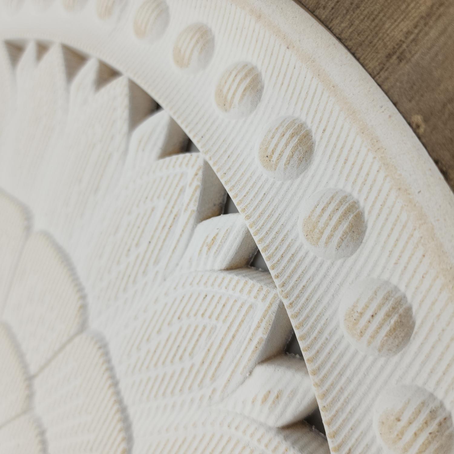 Cuadro De Madera Ornamental Mandala Blanco Borde Marco Cafe-2