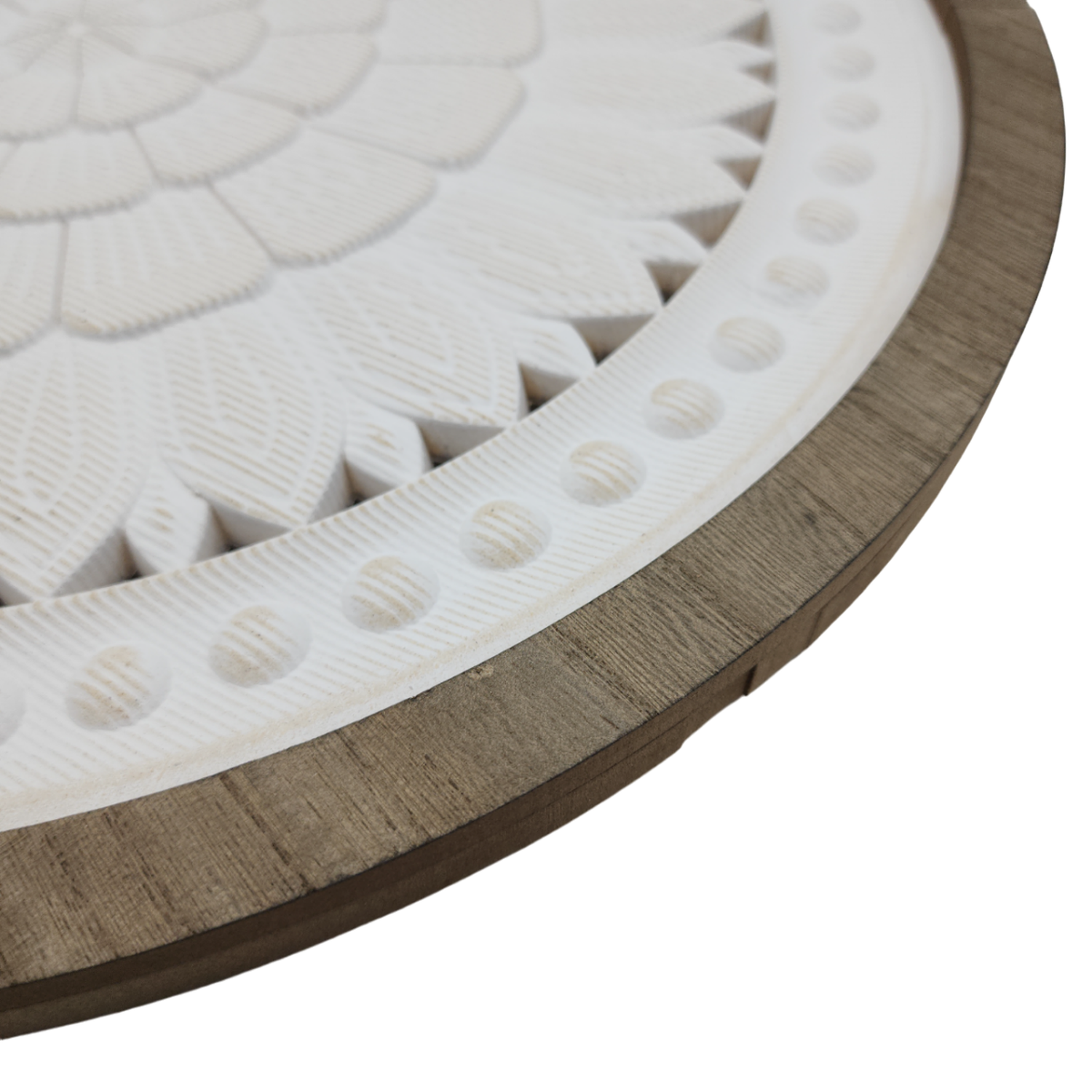 Cuadro De Madera Ornamental Mandala Blanco Borde Marco Cafe-3