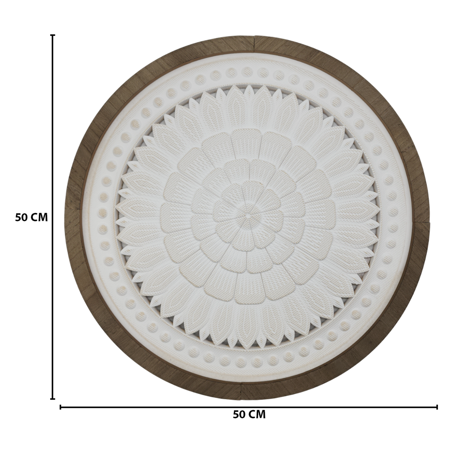 Cuadro De Madera Ornamental Mandala Blanco Borde Marco Cafe-5