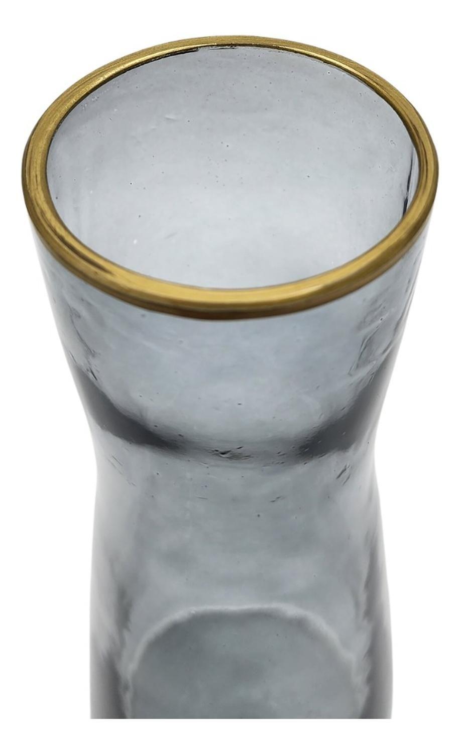 Florero Decorativo De Vidrio Gris Liso Borde Dorado-1
