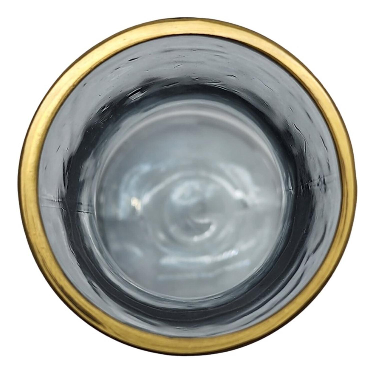 Florero Decorativo De Vidrio Gris Liso Borde Dorado-2