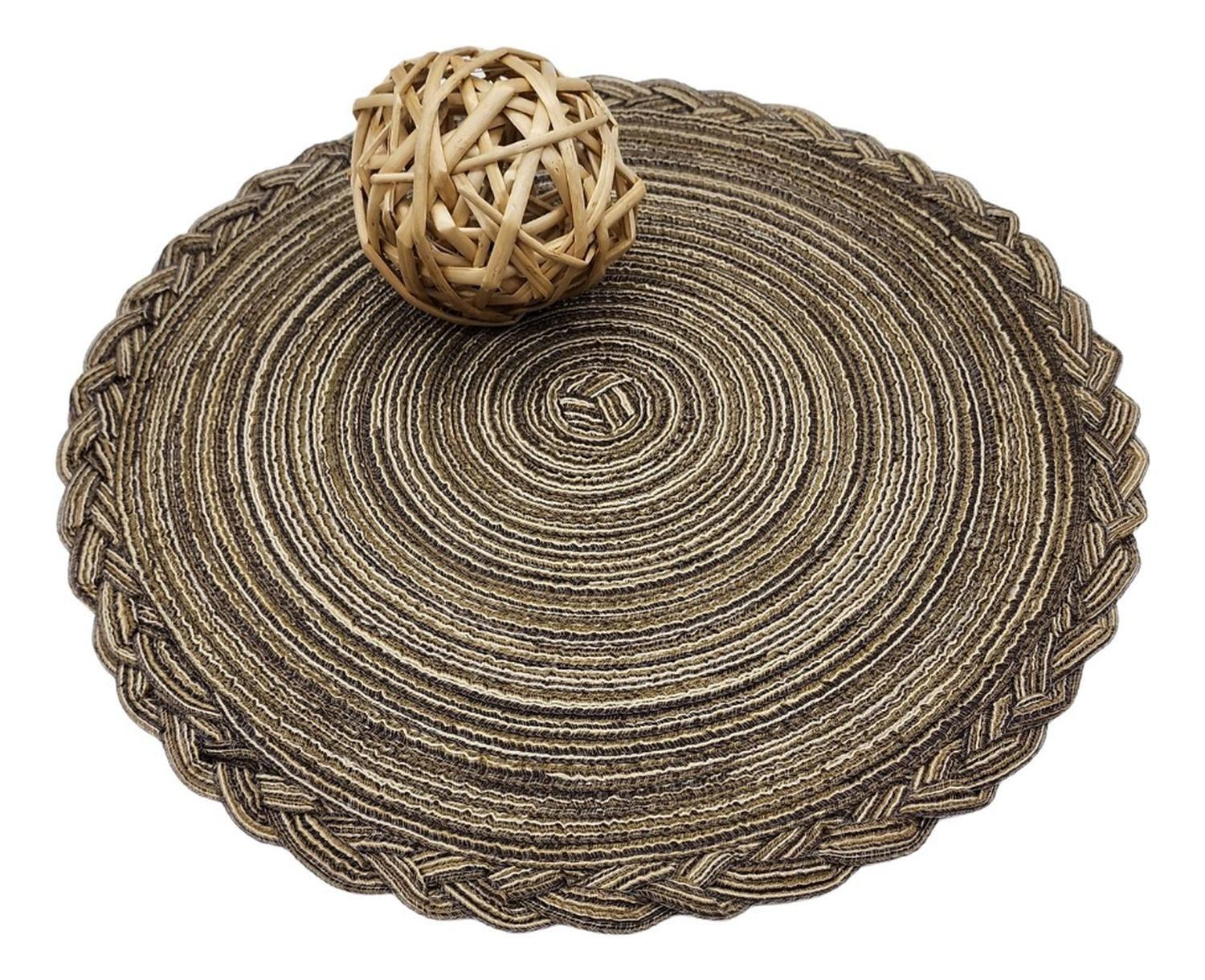 Set 6 Individuales Circulares Borde Trenzado Color Cafe-1