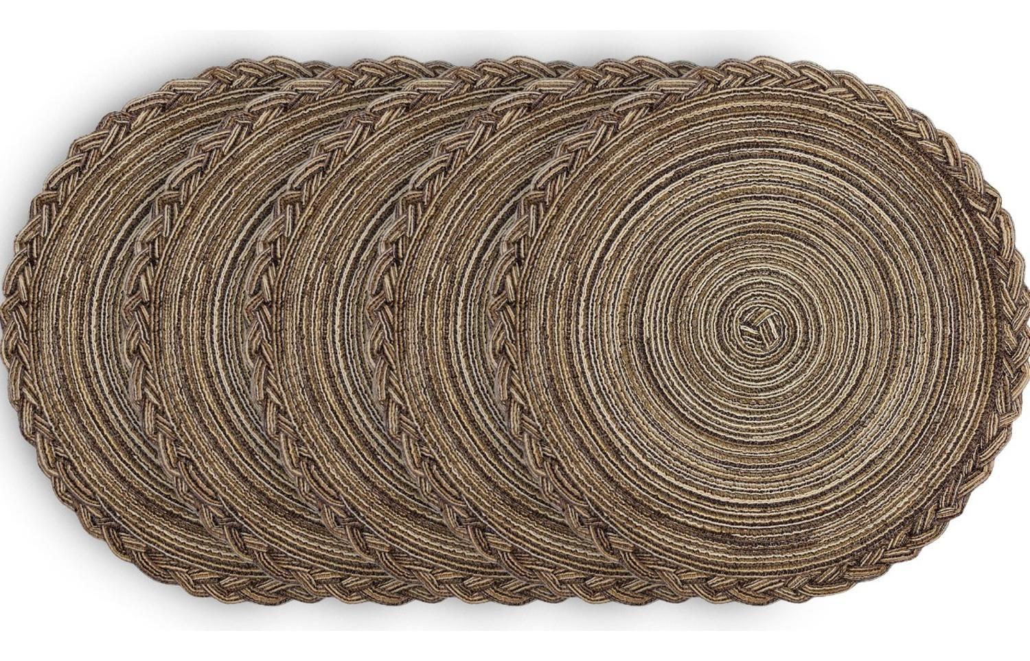 Set 6 Individuales Circulares Borde Trenzado Color Cafe-2