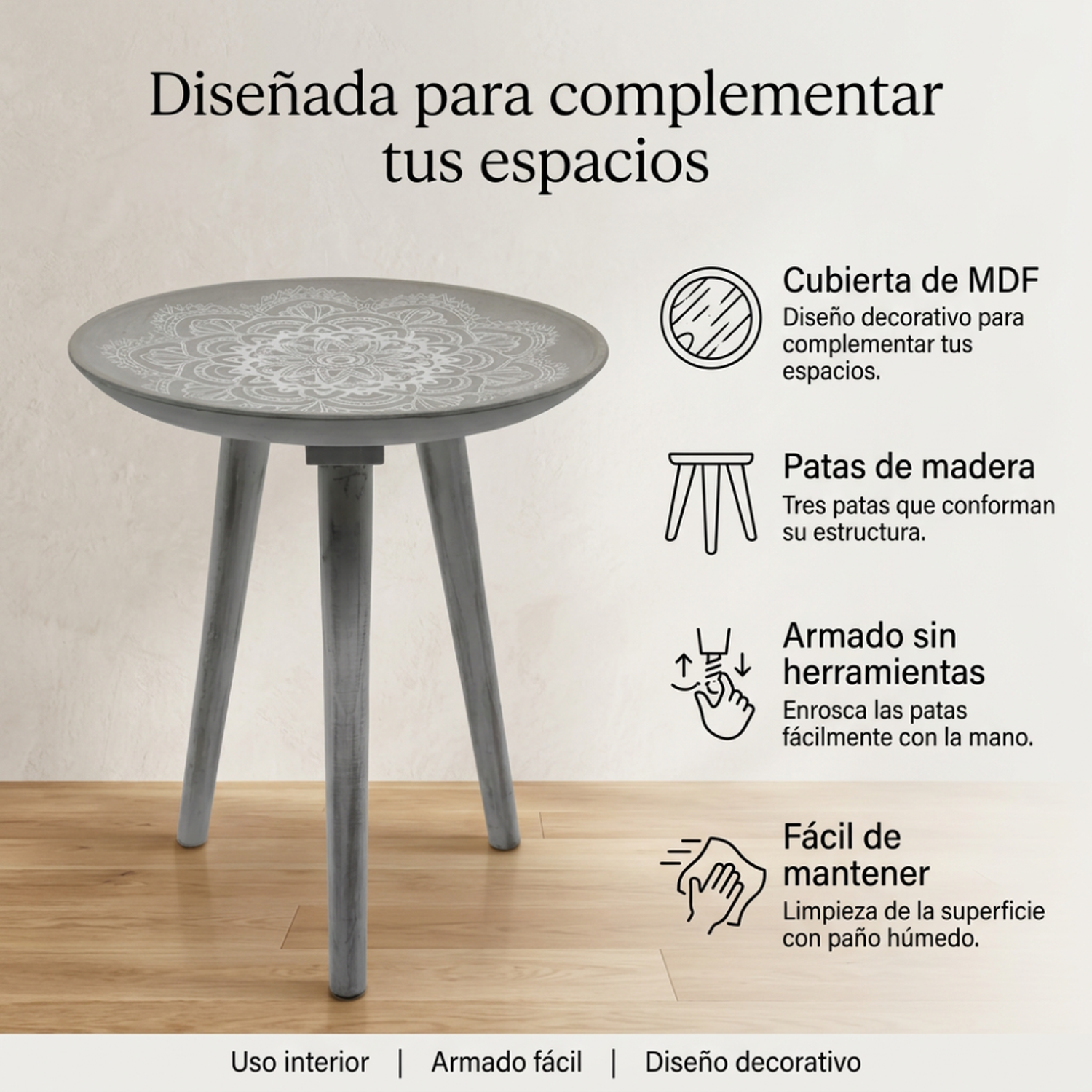 Mesa De Centro Redonda Lateral Living Mesa Diseño Mandala-2