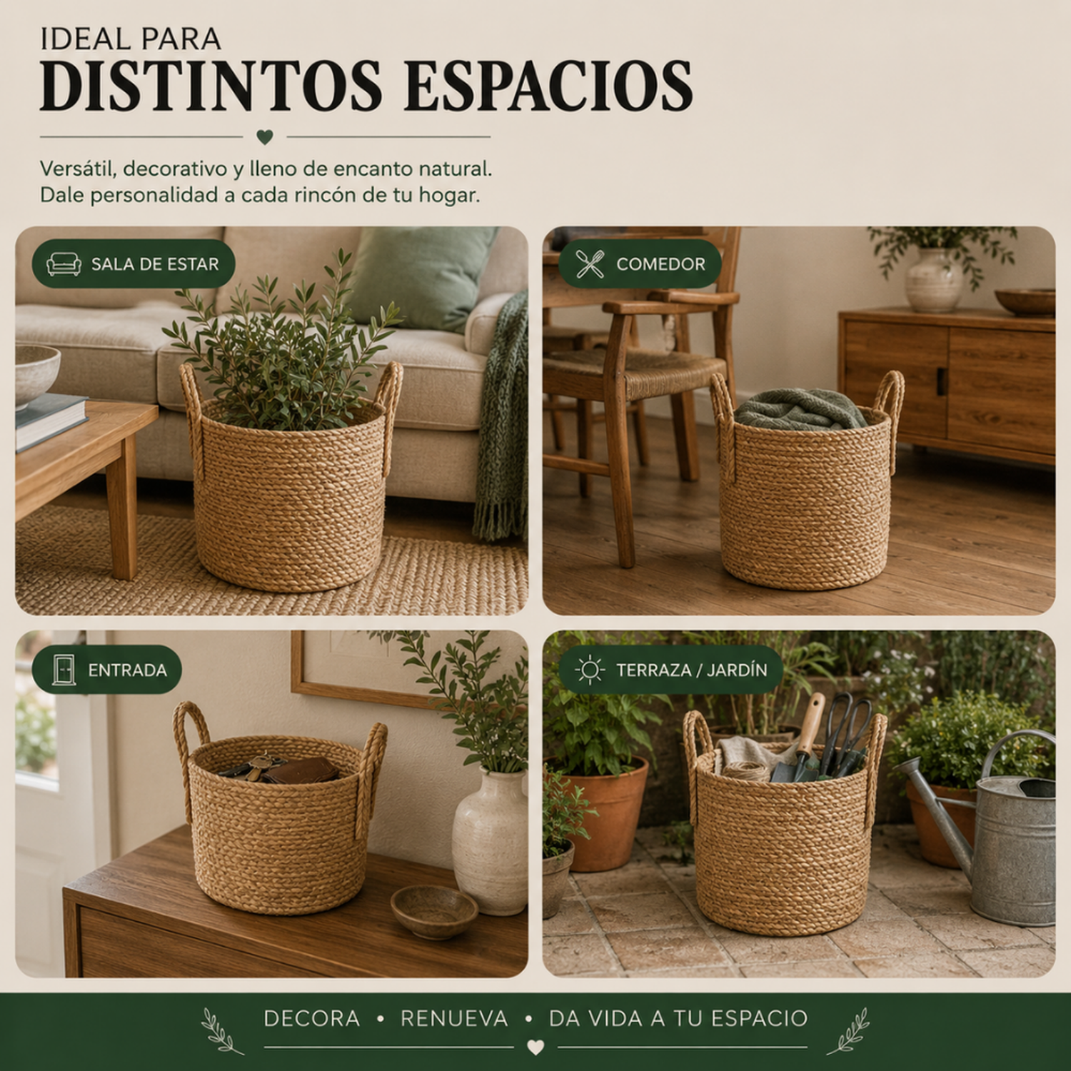 Canasto Cesta de Yute Tejido Estilo Rustico Con Asas M-7