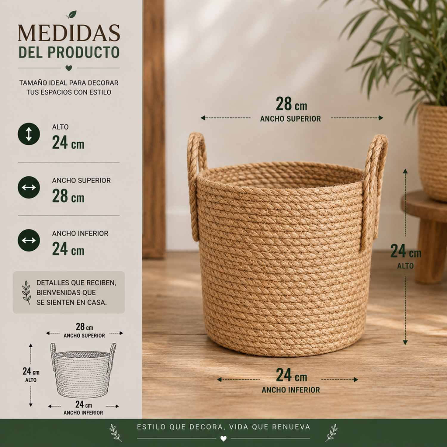 Canasto Cesta de Yute Tejido Estilo Rustico Con Asas M-6