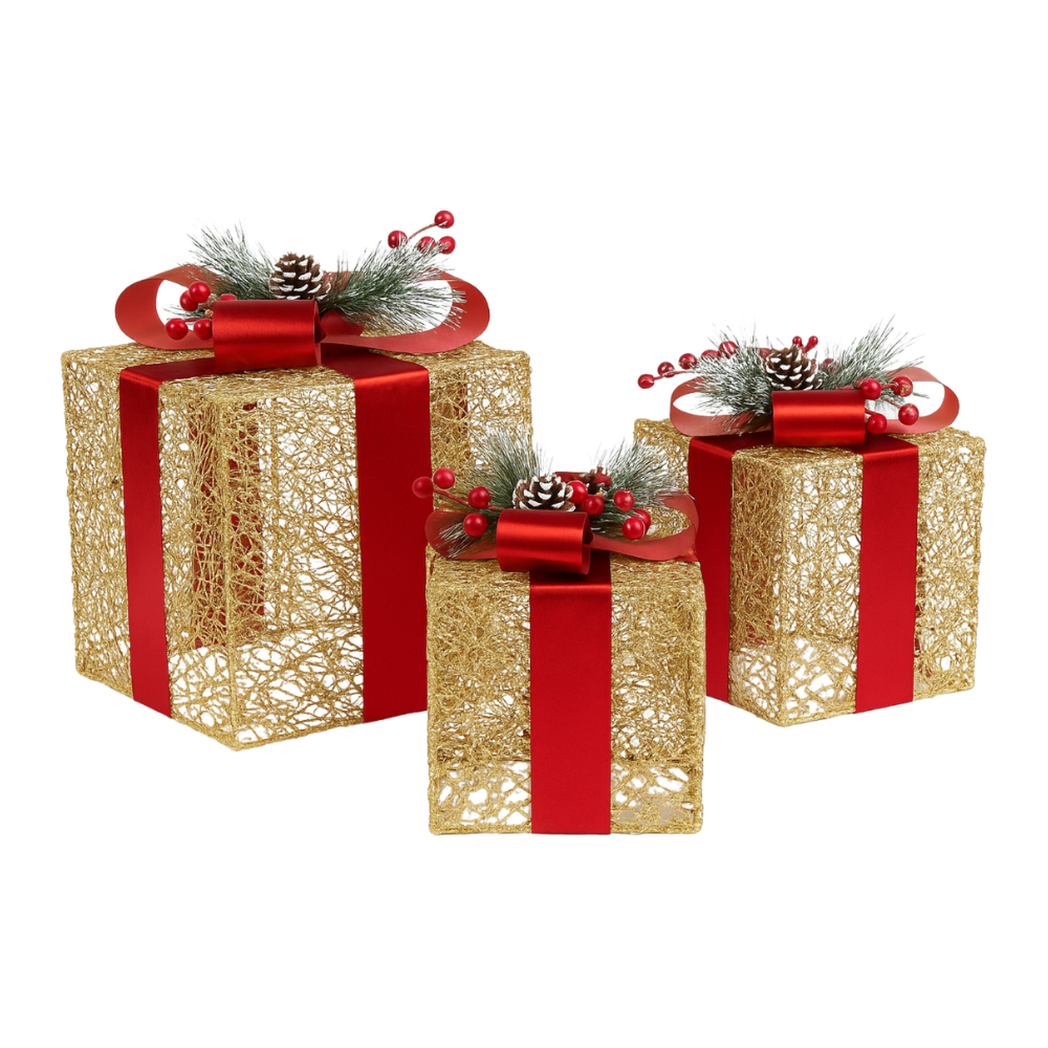Set 3 Cajas de Regalo Navidad Decorativas Adorno Con Luces-2