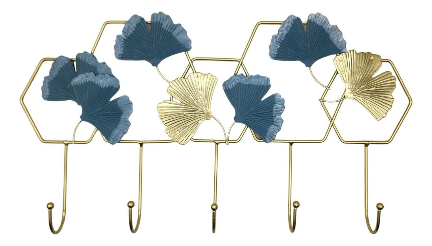 Perchero De Pared Con 5 Perchas Metalico Dorado Diseño Hojas-0