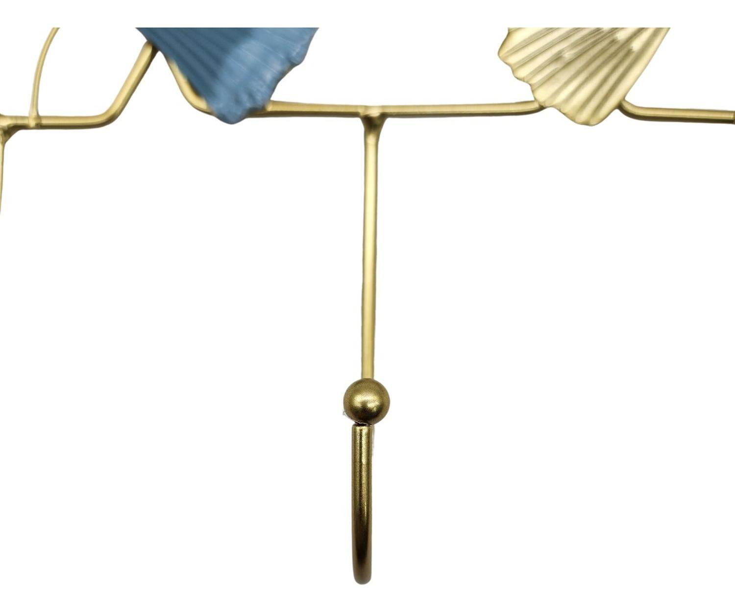 Perchero De Pared Con 5 Perchas Metalico Dorado Diseño Hojas-2