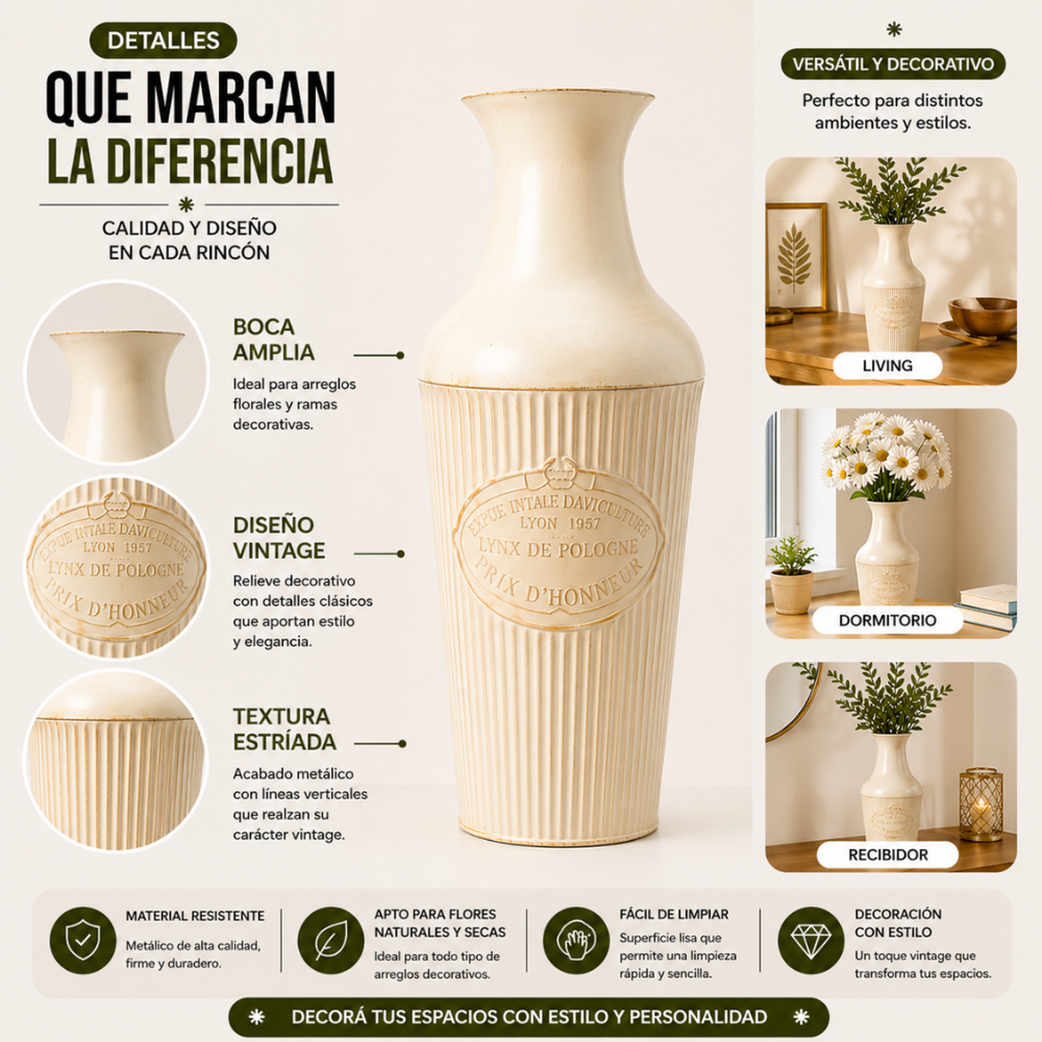 Florero Metalico Decorativo Estilo Vintage Clasico Alto L-5