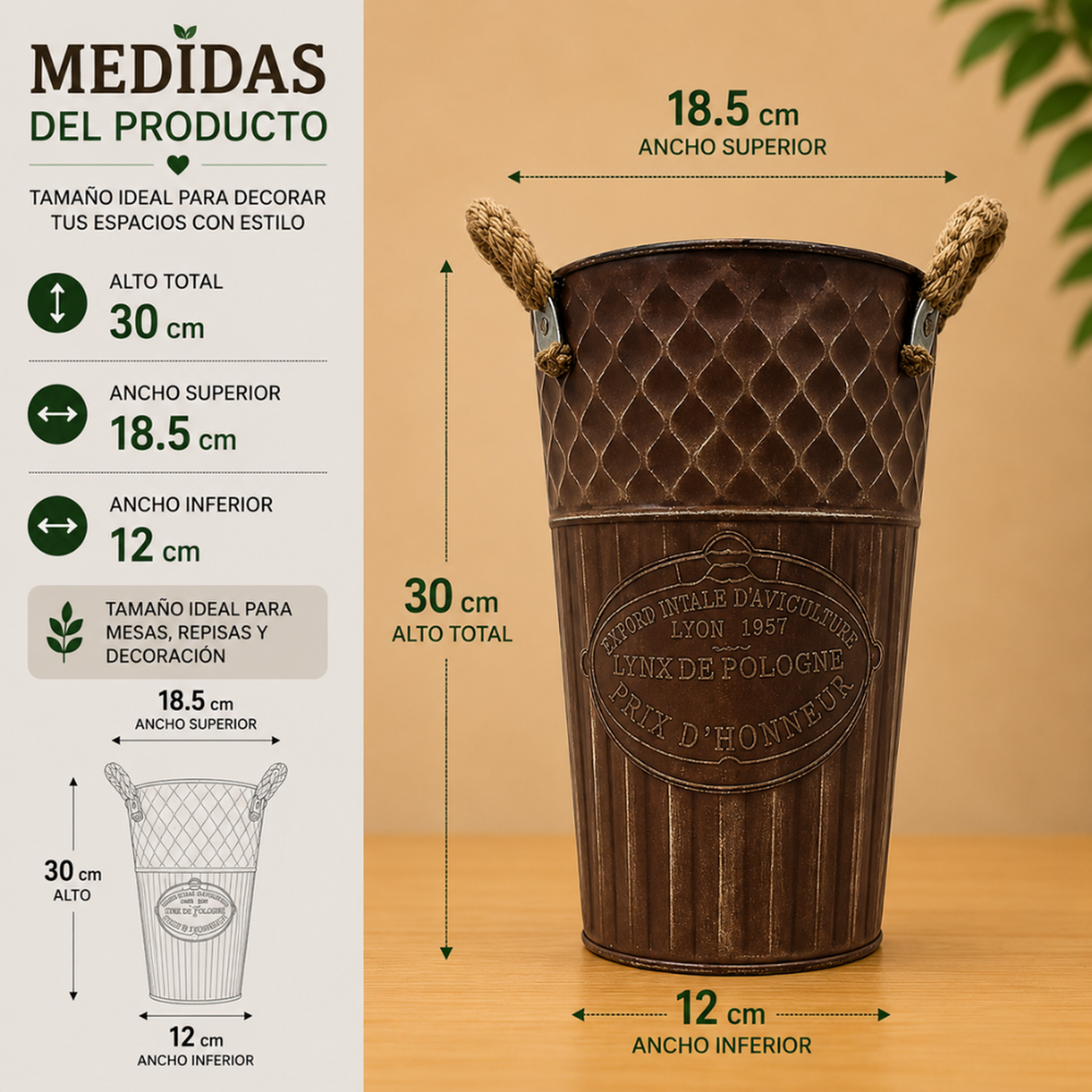Macetero Metalico Decorativo Cafe Vintage Florero S-4