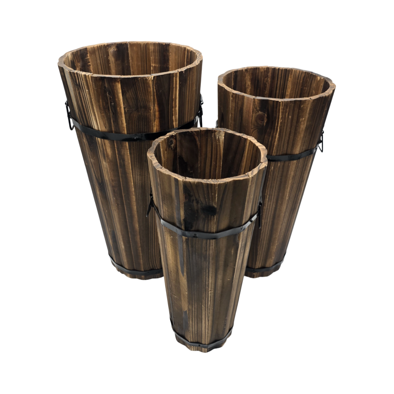 Macetero De Madera Tipo Barril Alargado Jardin Terraza L-4