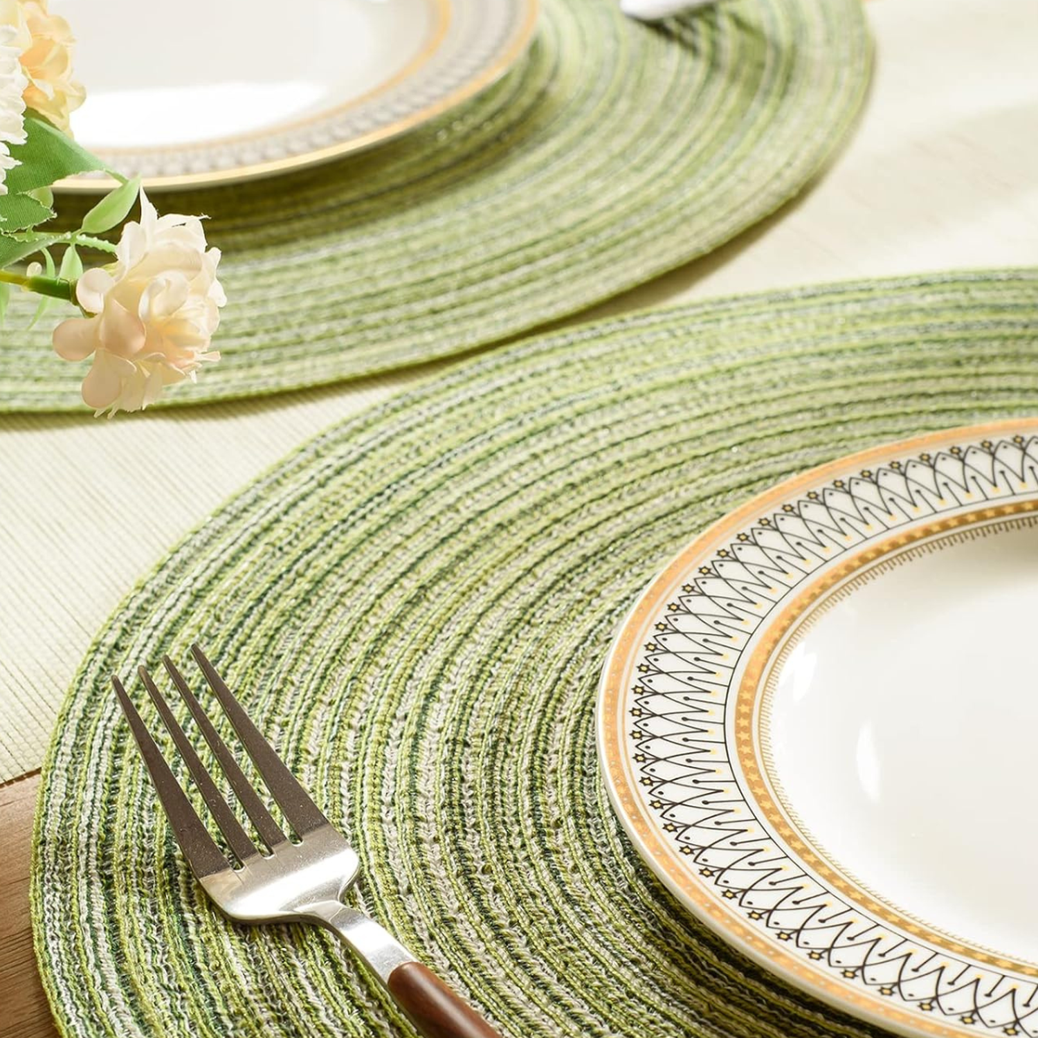 Set 6 Individuales Circulares Trenzados Color Verde-3