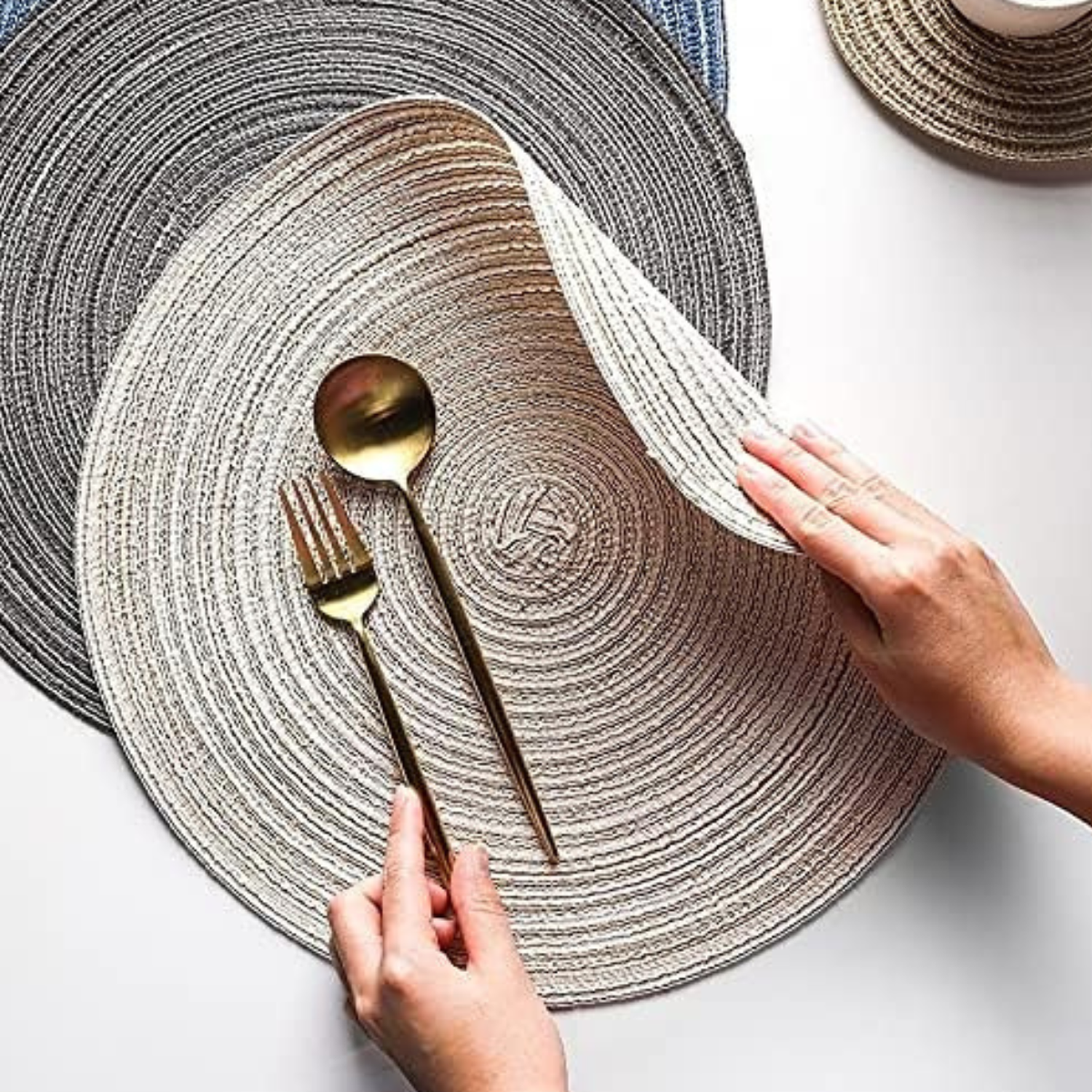 Set 6 Individuales Circulares Trenzados Color Verde-6