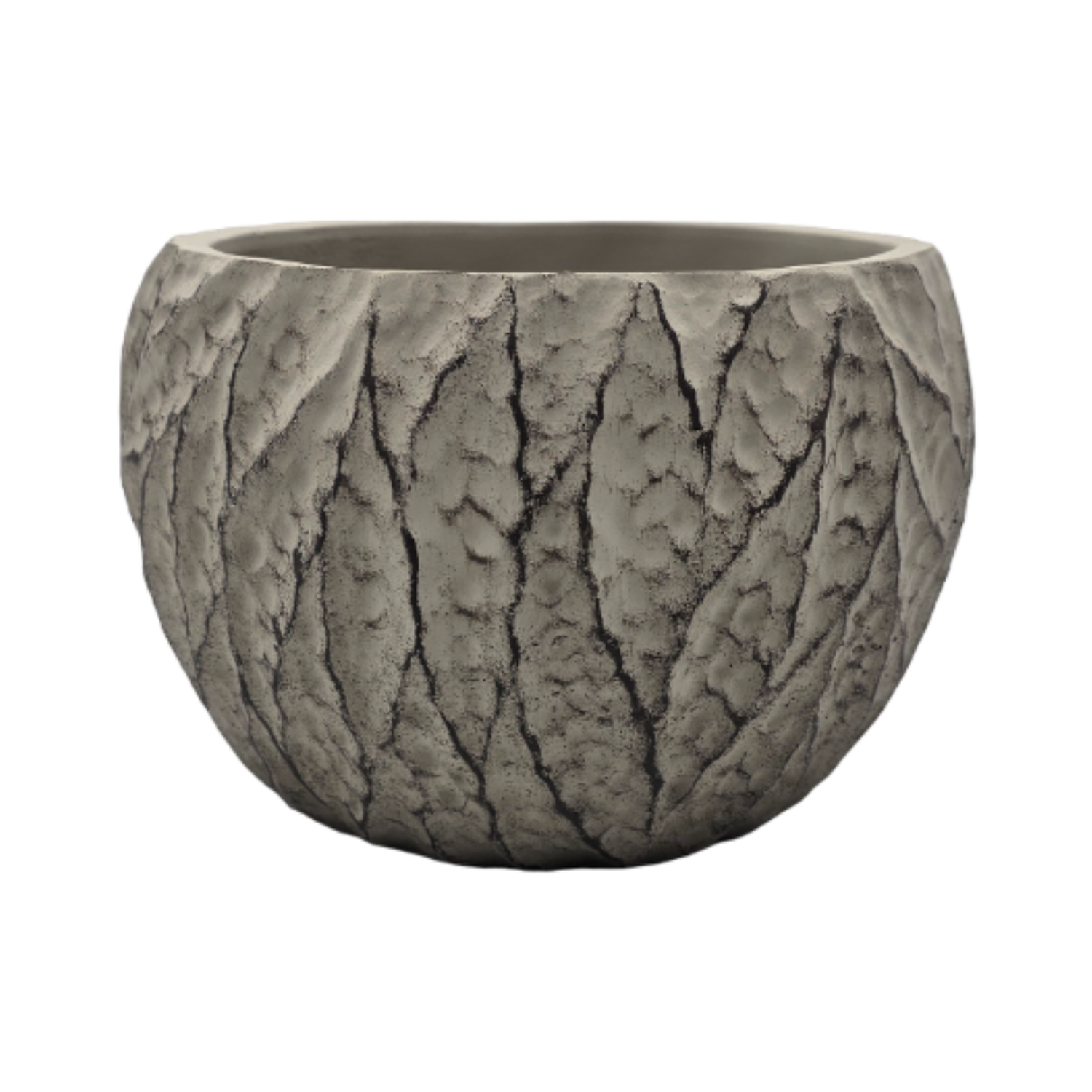 Set 2 Macetero Maceta Acabado Cemento Relieve Hojas Gris S-3