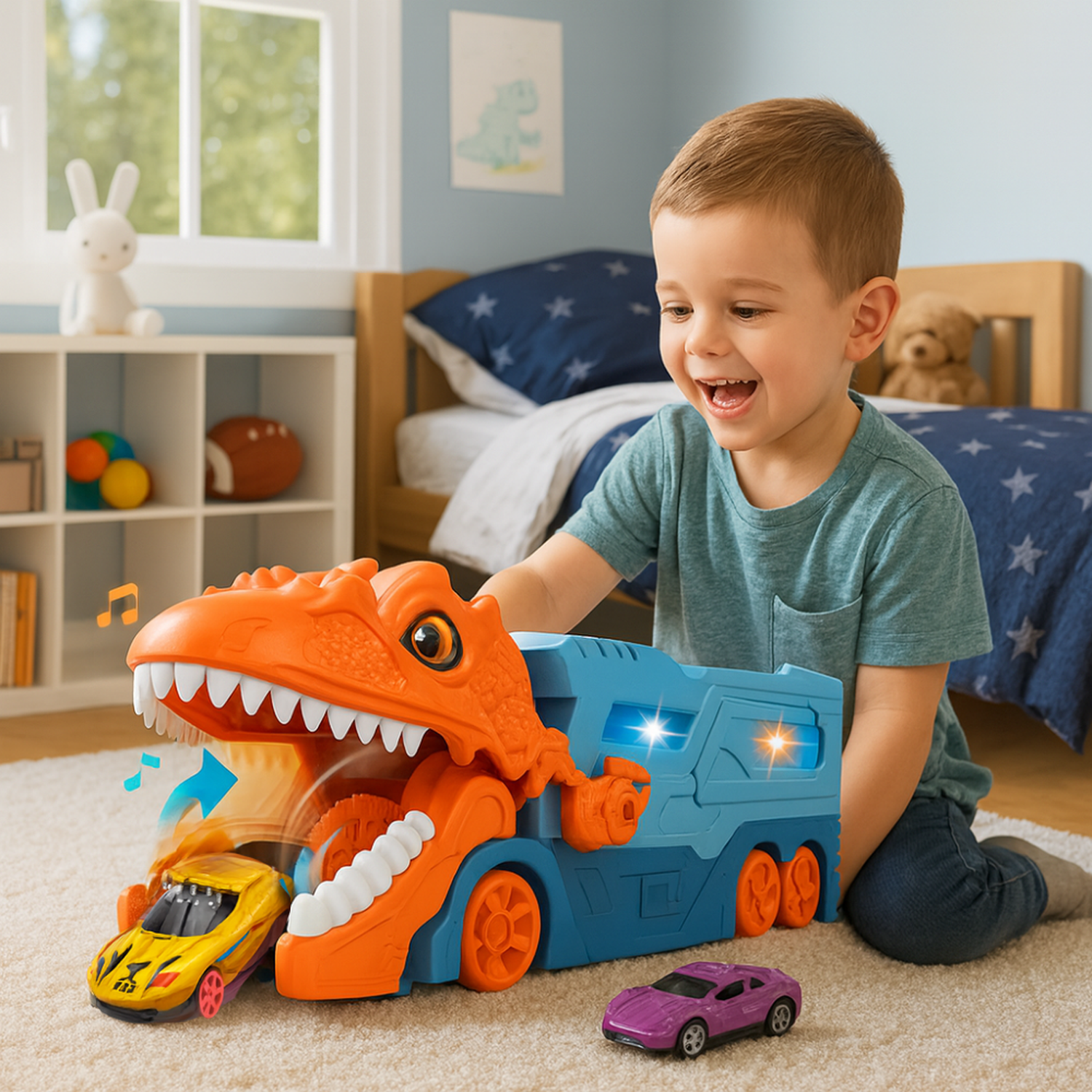 Camion Transportador Porta Autitos Infantil Dinosaurio Juego-2
