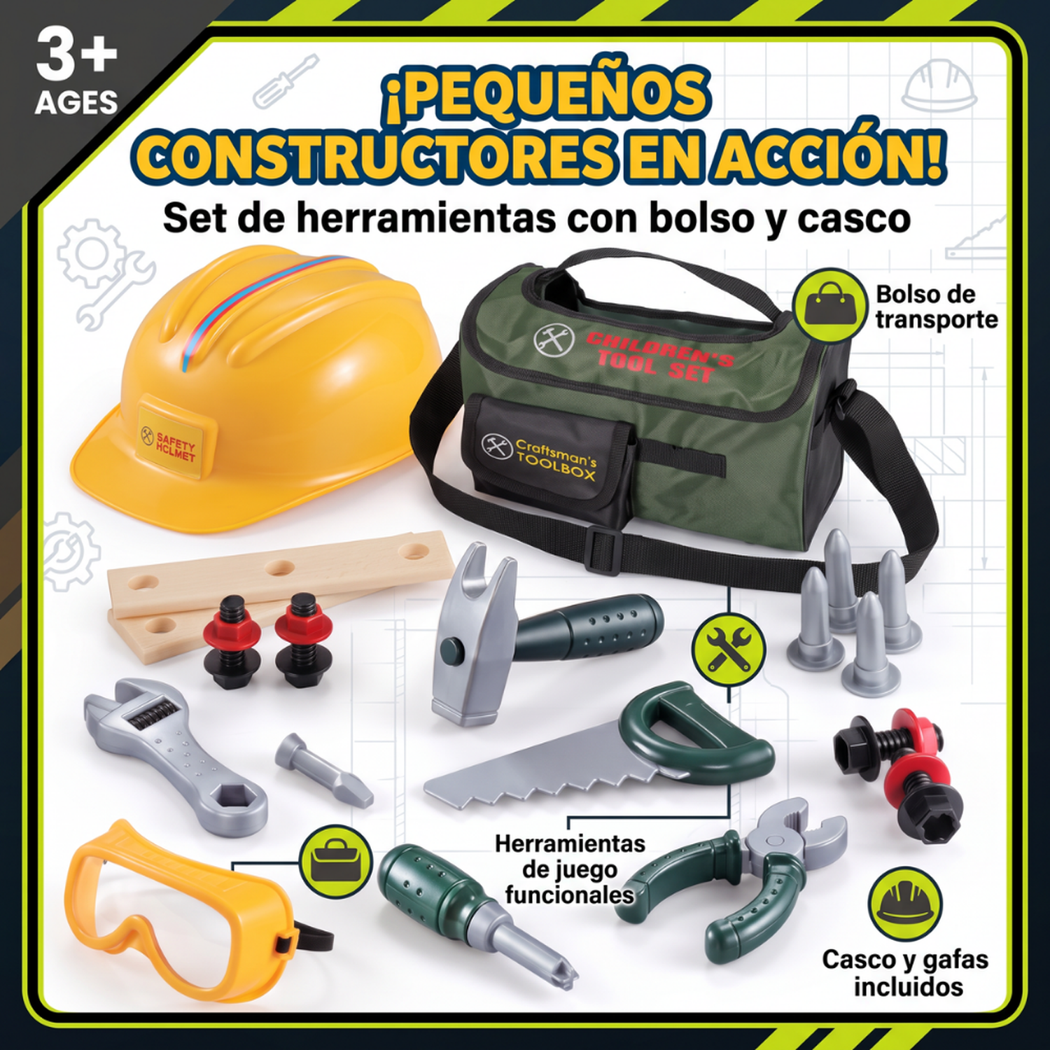 Bolso Herramientas Infantil Realista Juego Constructor Con Accesorios-4