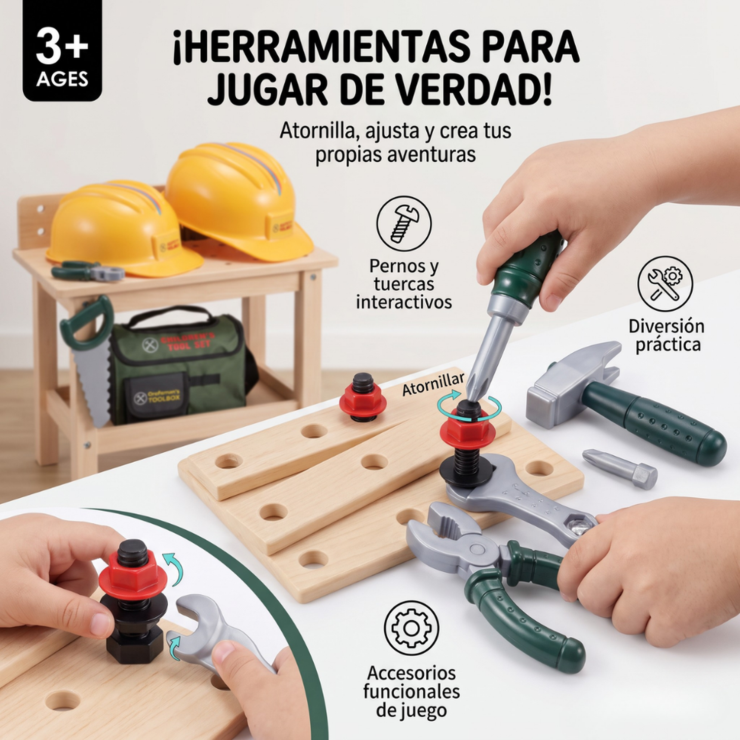 Bolso Herramientas Infantil Realista Juego Constructor Con Accesorios-7