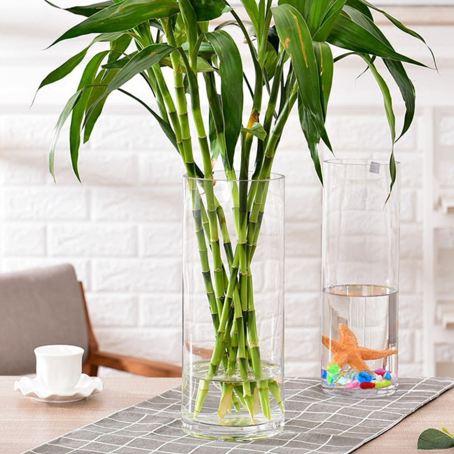 Florero De Vidrio Alto Cilindrico Transparente Mediano-4