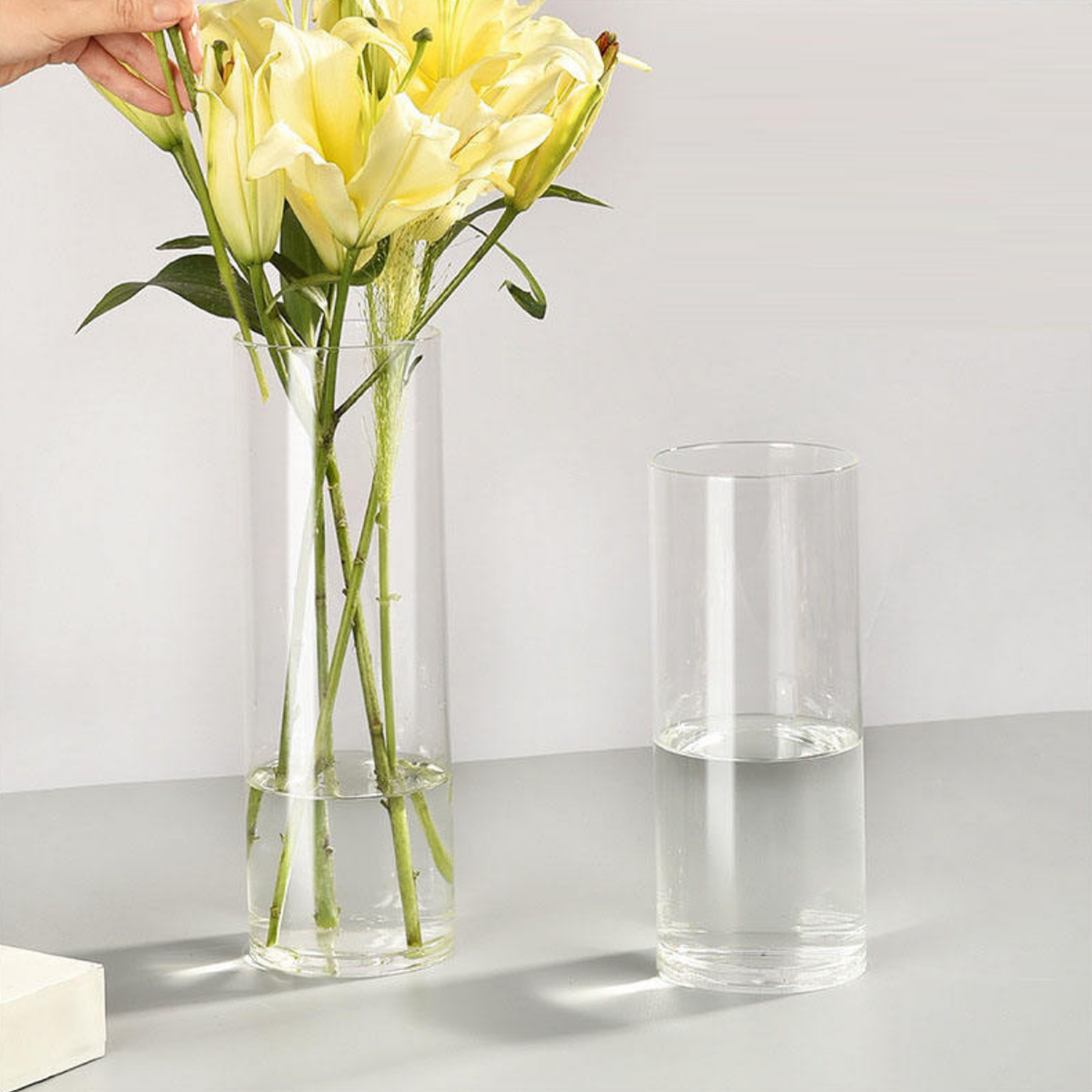 Florero De Vidrio Alto Cilindrico Transparente Mediano-5