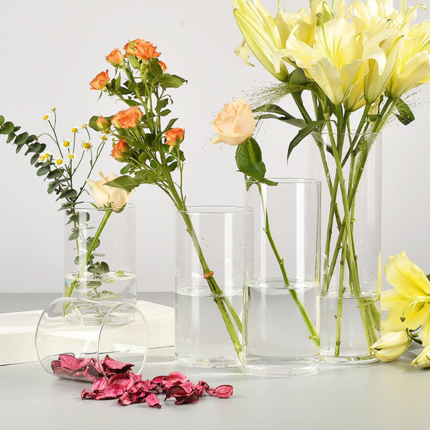 Florero De Vidrio Alto Cilindrico Transparente Mediano-6