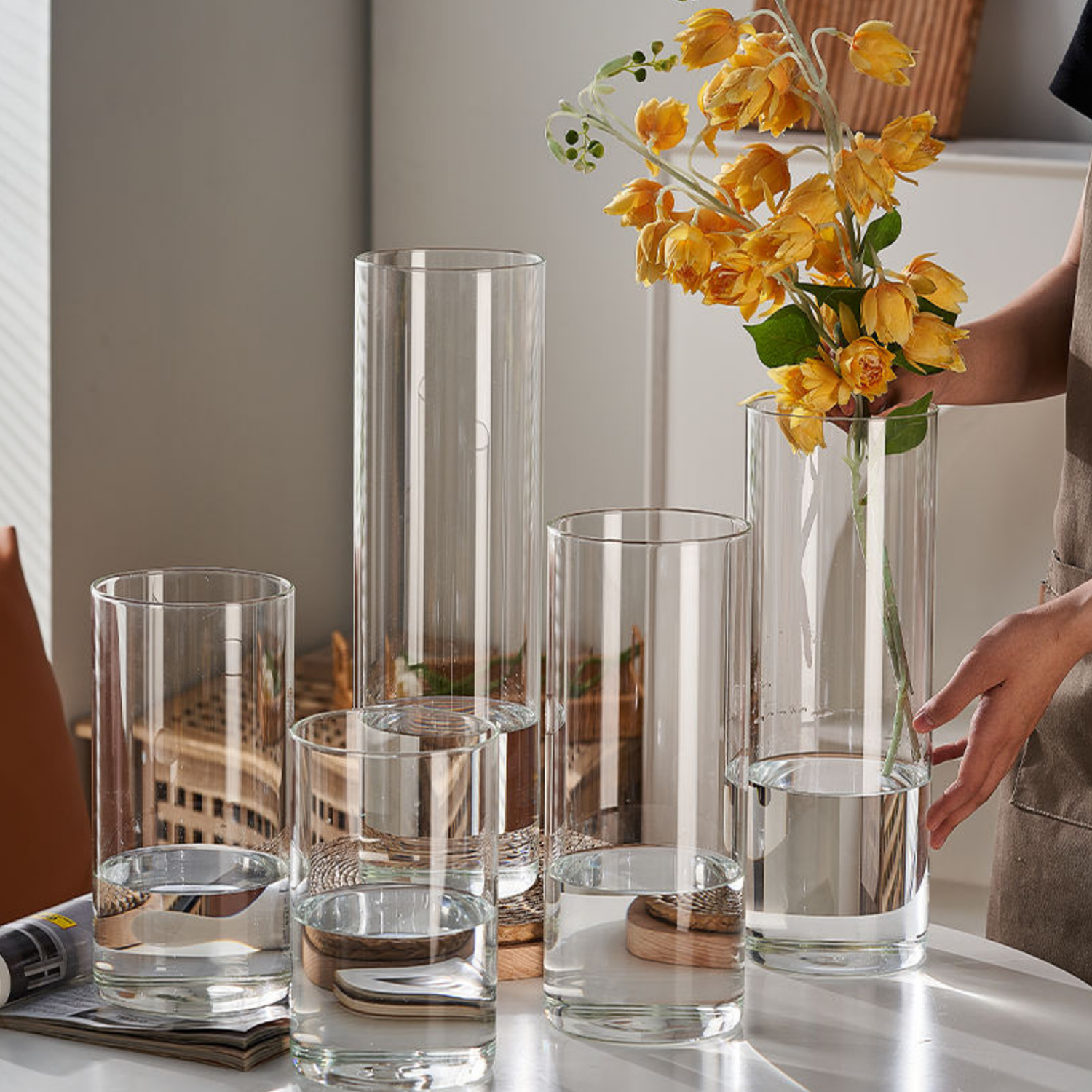 Florero De Vidrio Alto Cilindrico Transparente Mediano-7