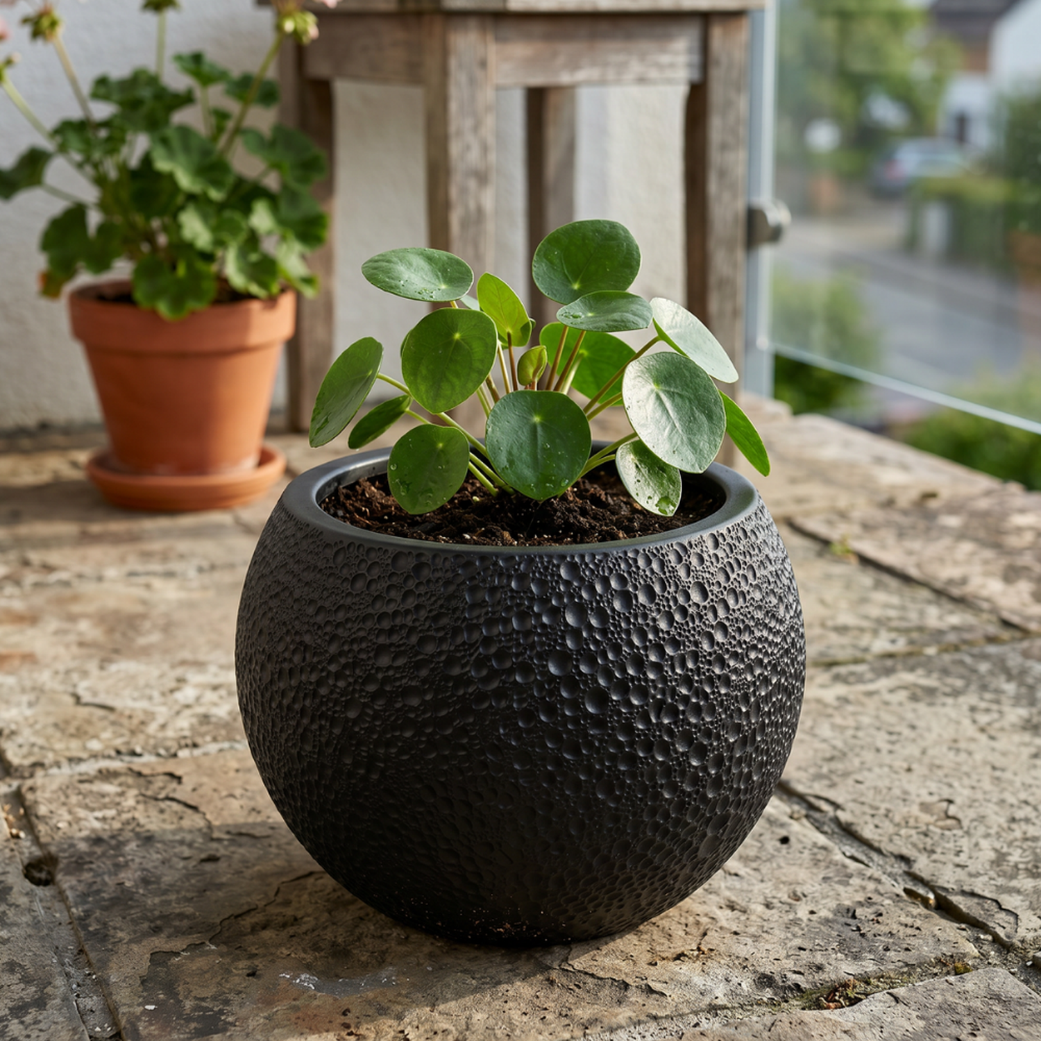 Macetero Plastico Redondo Tipo Piedra Decorativo Jardin S-2