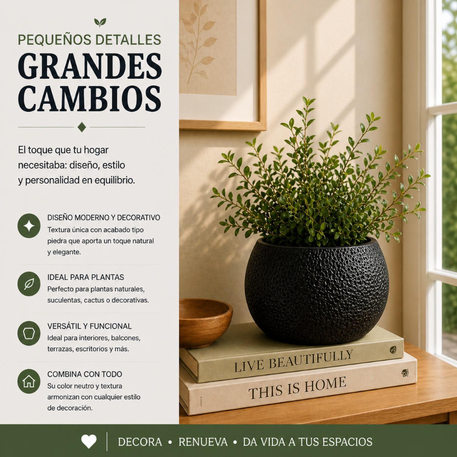 Macetero Plastico Redondo Tipo Piedra Decorativo Jardin S-3
