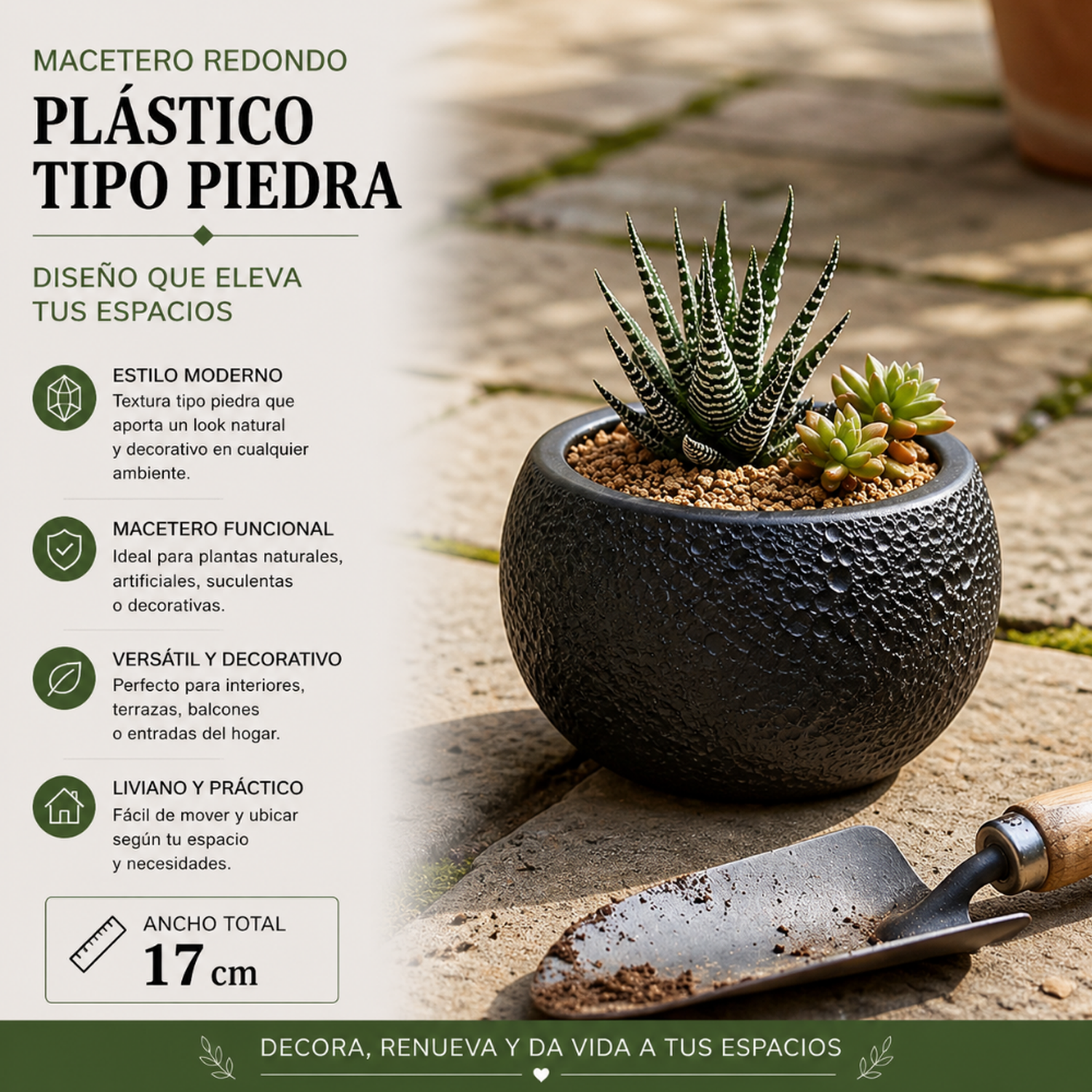 Macetero Plastico Redondo Tipo Piedra Decorativo Jardin S-4