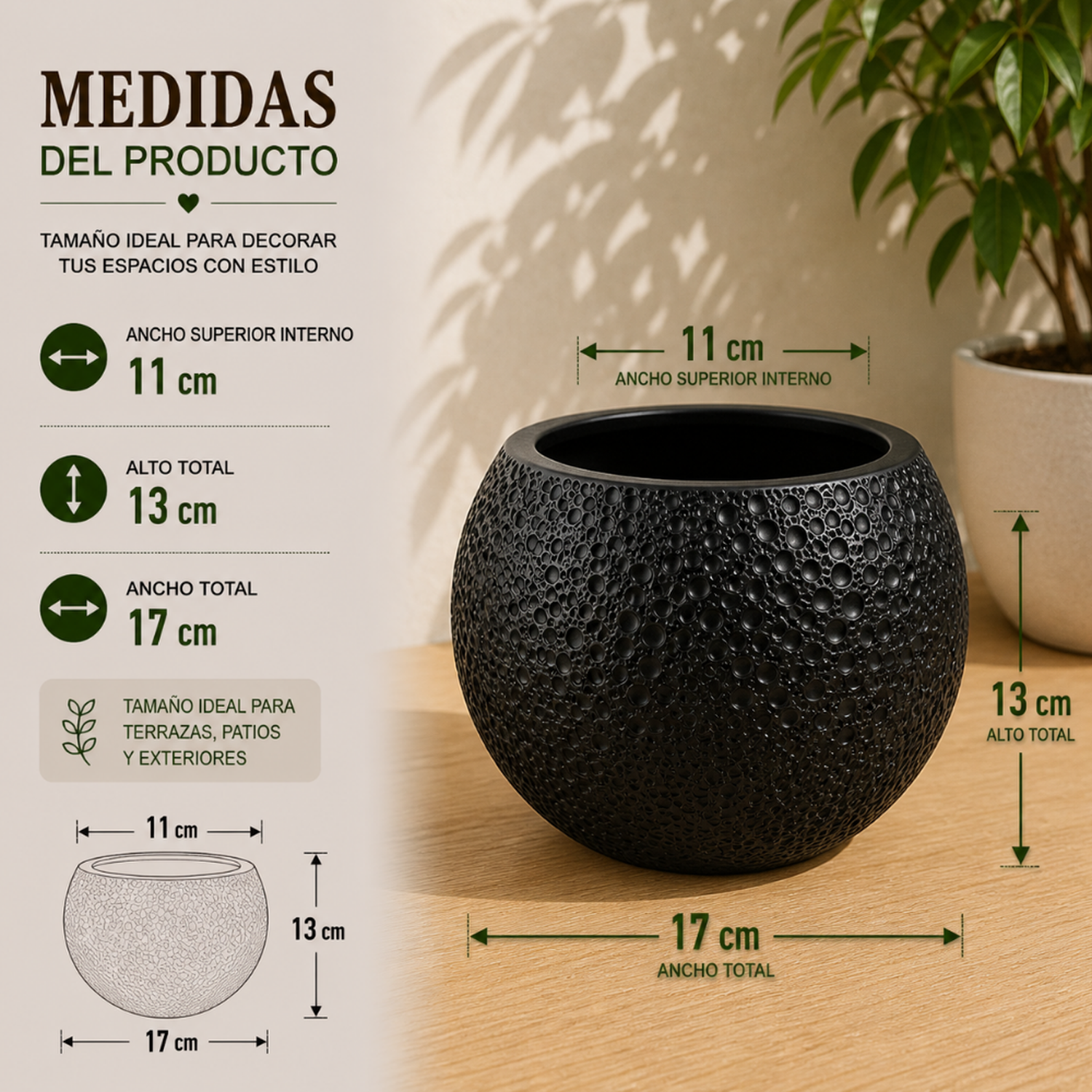 Macetero Plastico Redondo Tipo Piedra Decorativo Jardin S-6