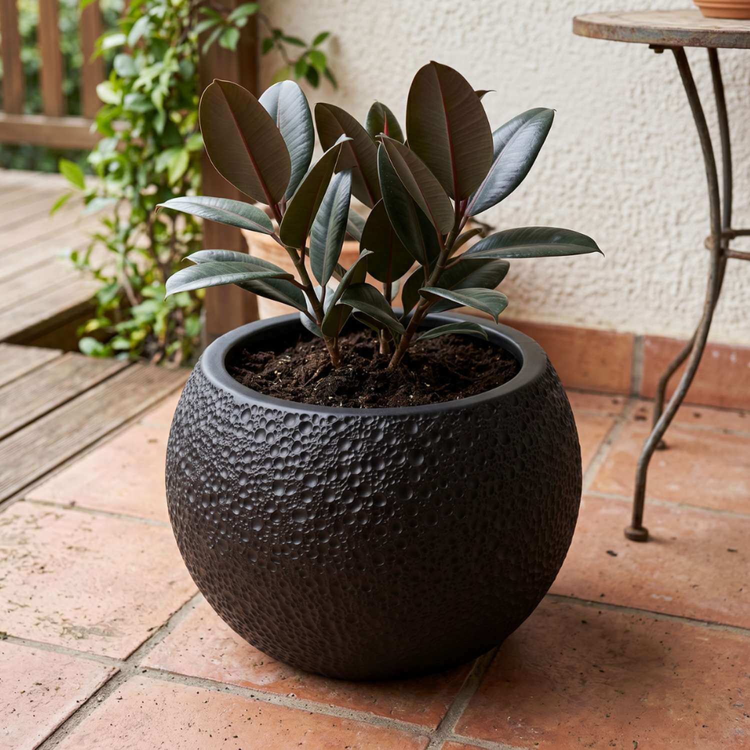 Macetero Plastico Redondo Tipo Piedra Decorativo Jardin L-2