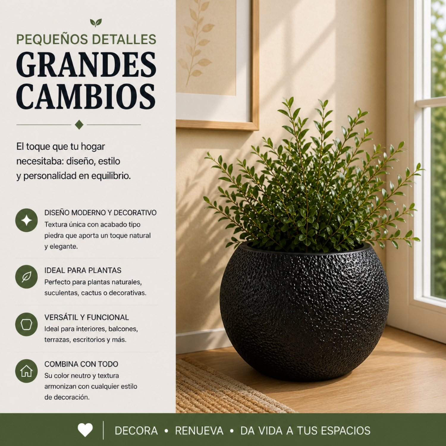 Macetero Plastico Redondo Tipo Piedra Decorativo Jardin L-3