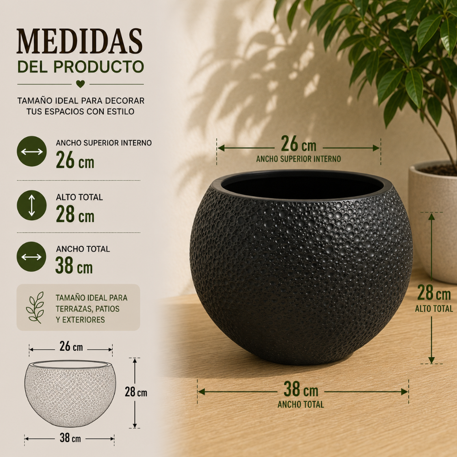 Macetero Plastico Redondo Tipo Piedra Decorativo Jardin L-6