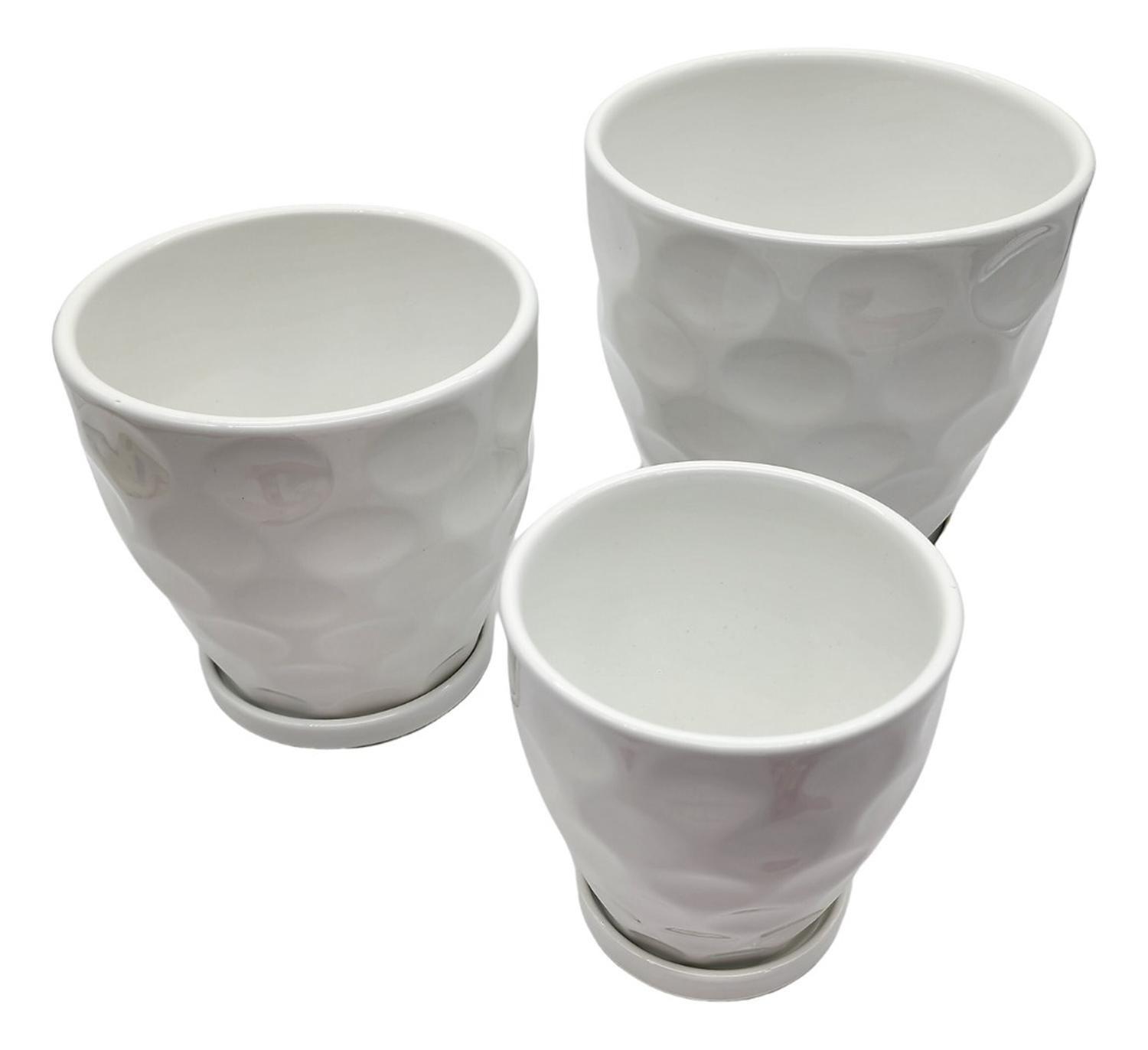 Set 3 Maceteros Maceta De Cerámica Blancos Diseños Circulos-1
