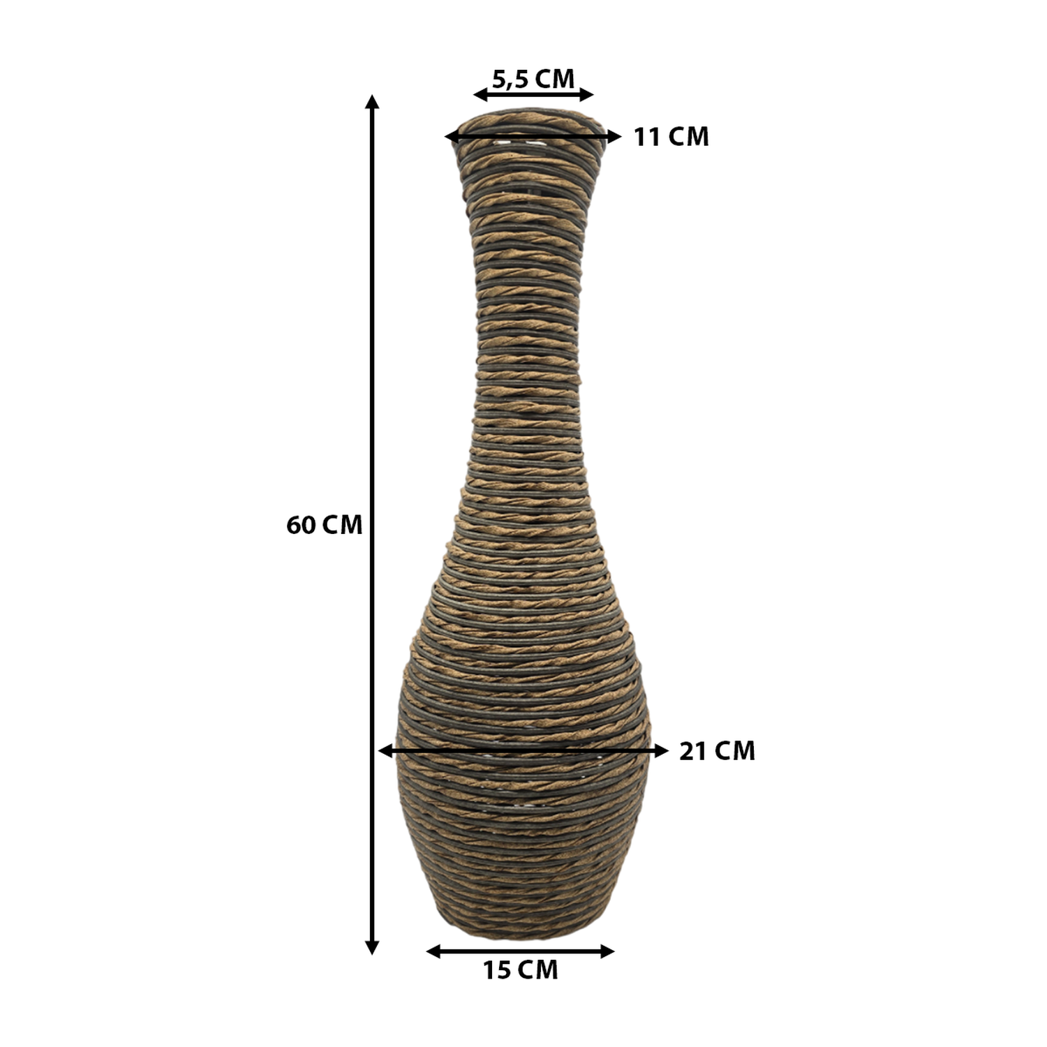 Jarron Florero Decorativo Tejido Rattan Moderno Café 60 CM-5