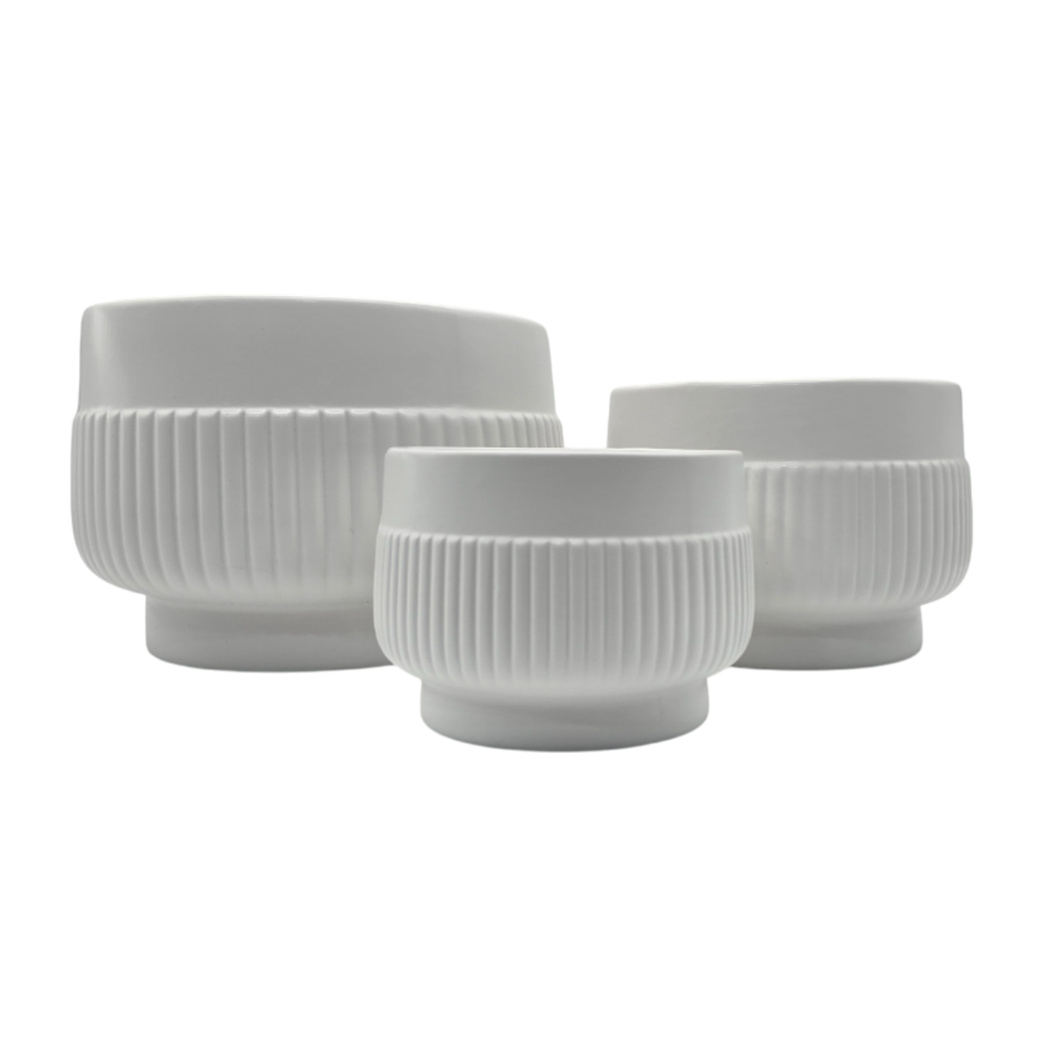 Macetero Maceta De Ceramica Lineas Relieve Blanco M-4