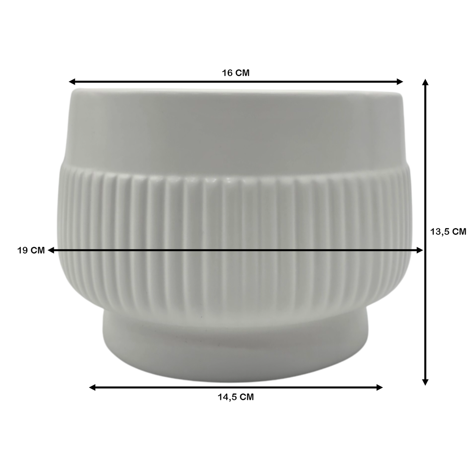 Macetero Maceta De Ceramica Lineas Relieve Blanco M-8