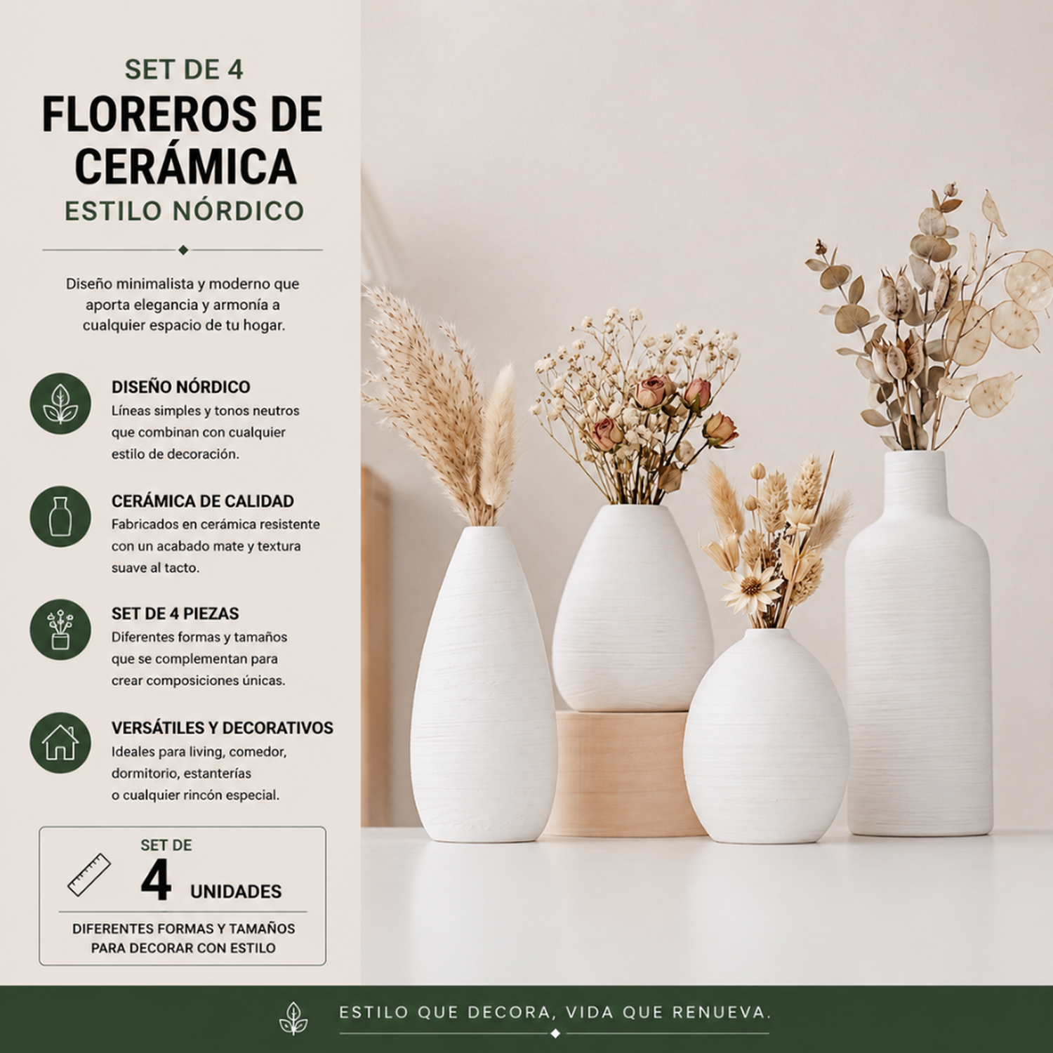 Set 4 Floreros de Ceramica Decorativos Estilo Nordico Hogar-5