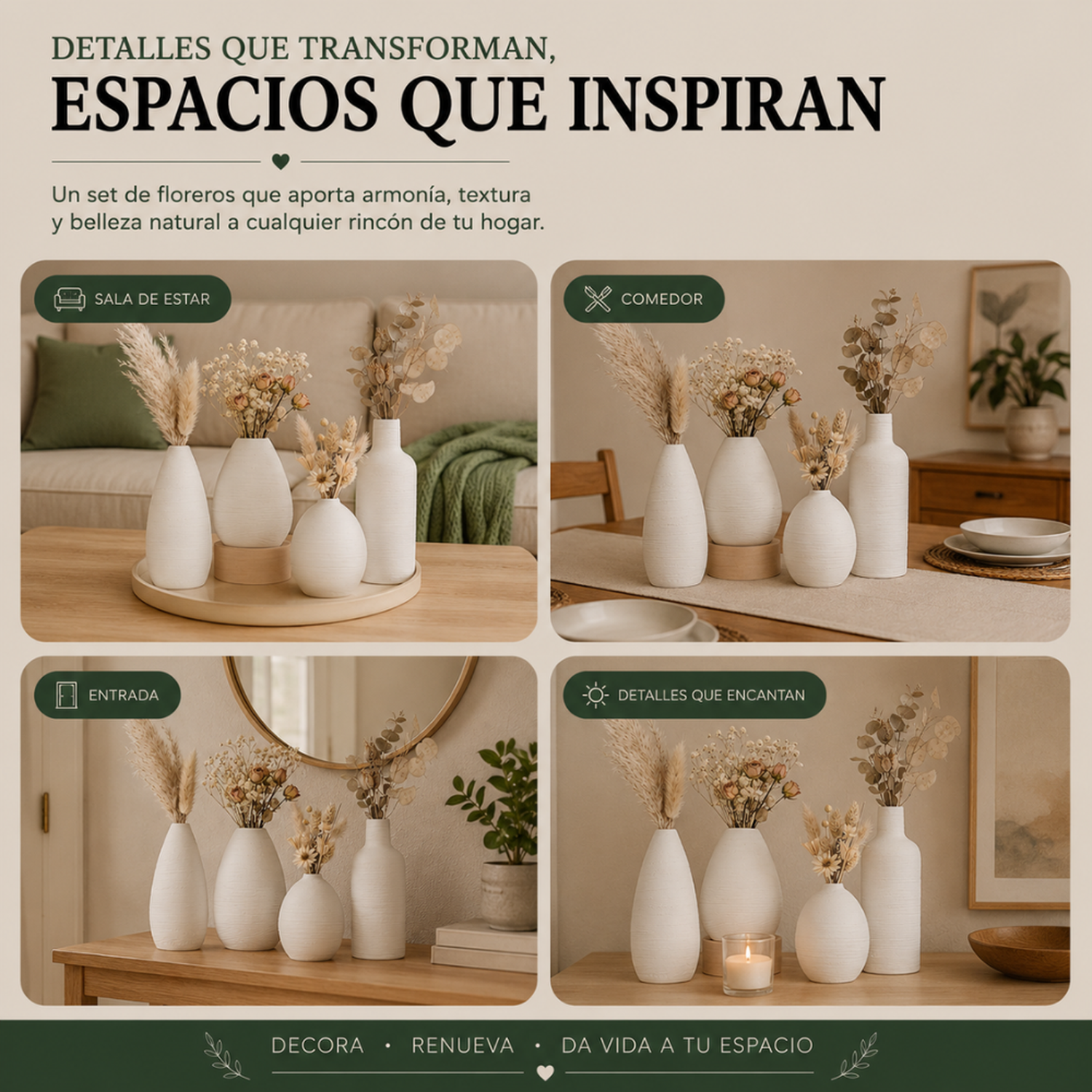 Set 4 Floreros de Ceramica Decorativos Estilo Nordico Hogar-7