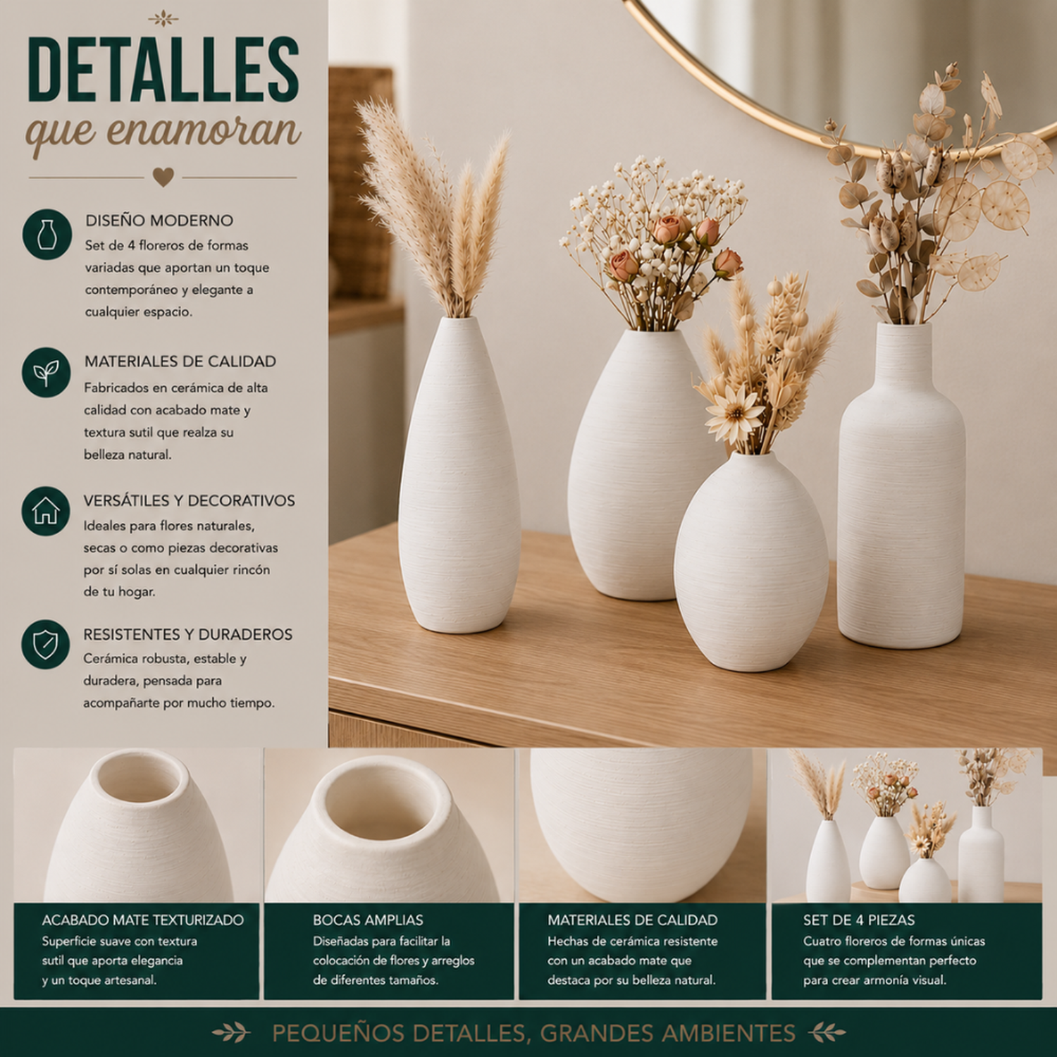 Set 4 Floreros de Ceramica Decorativos Estilo Nordico Hogar-8