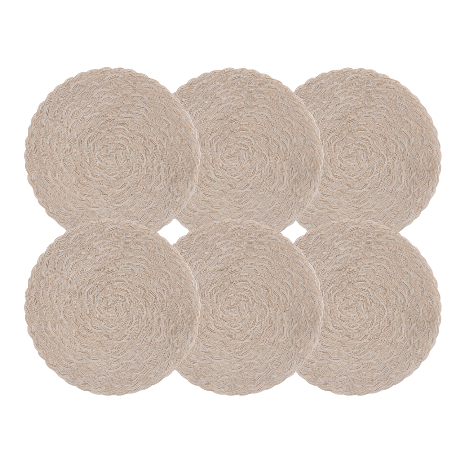Set 6 Individuales Circulares Borde Trenzado Color Arena-0