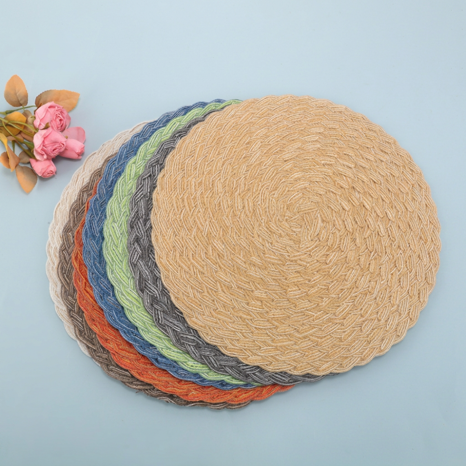 Set 6 Individuales Circulares Borde Trenzado Color Arena-9