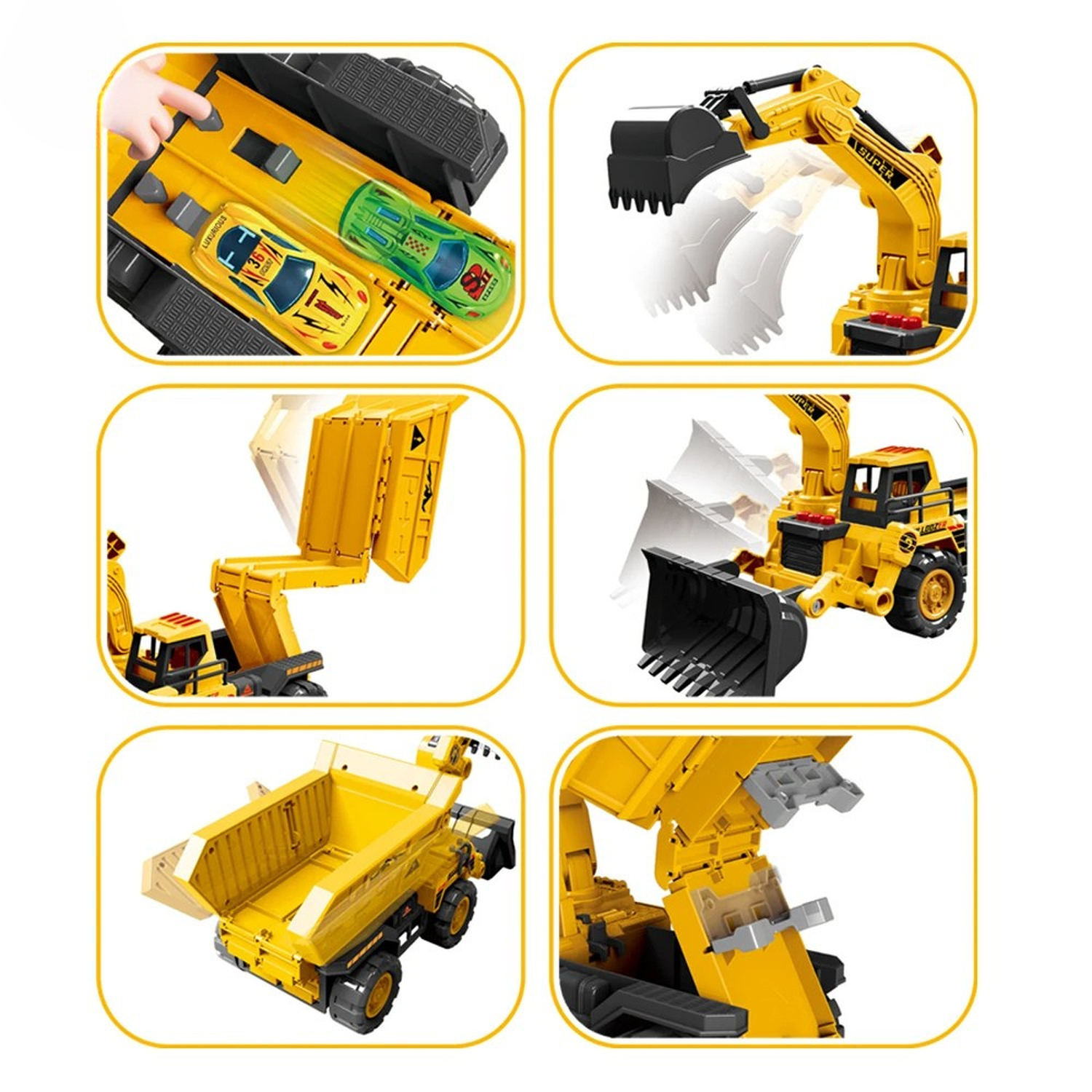 Retroexcavadora Porta Autitos 2 en 1 Rampa Pista Lanzamiento-2