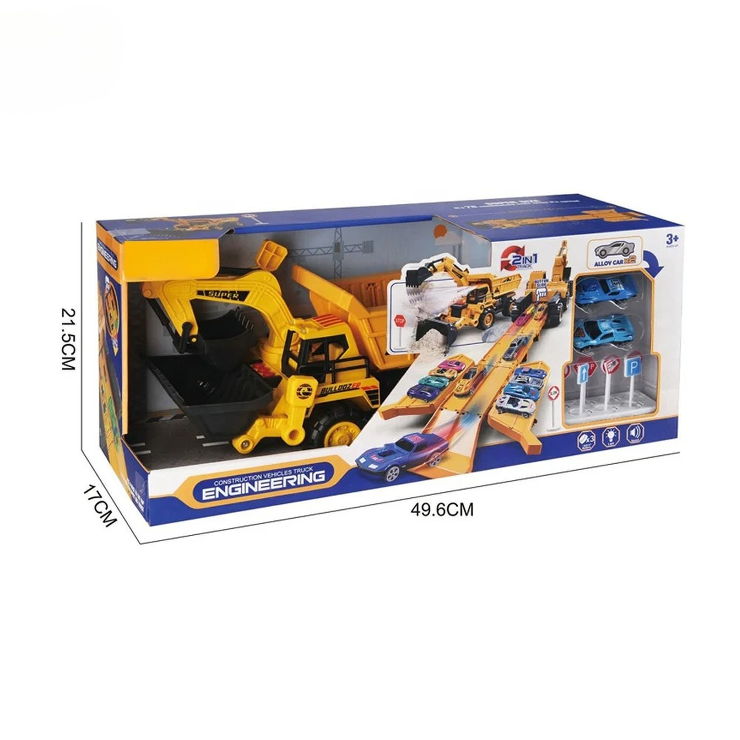 Retroexcavadora Porta Autitos 2 en 1 Rampa Pista Lanzamiento-4