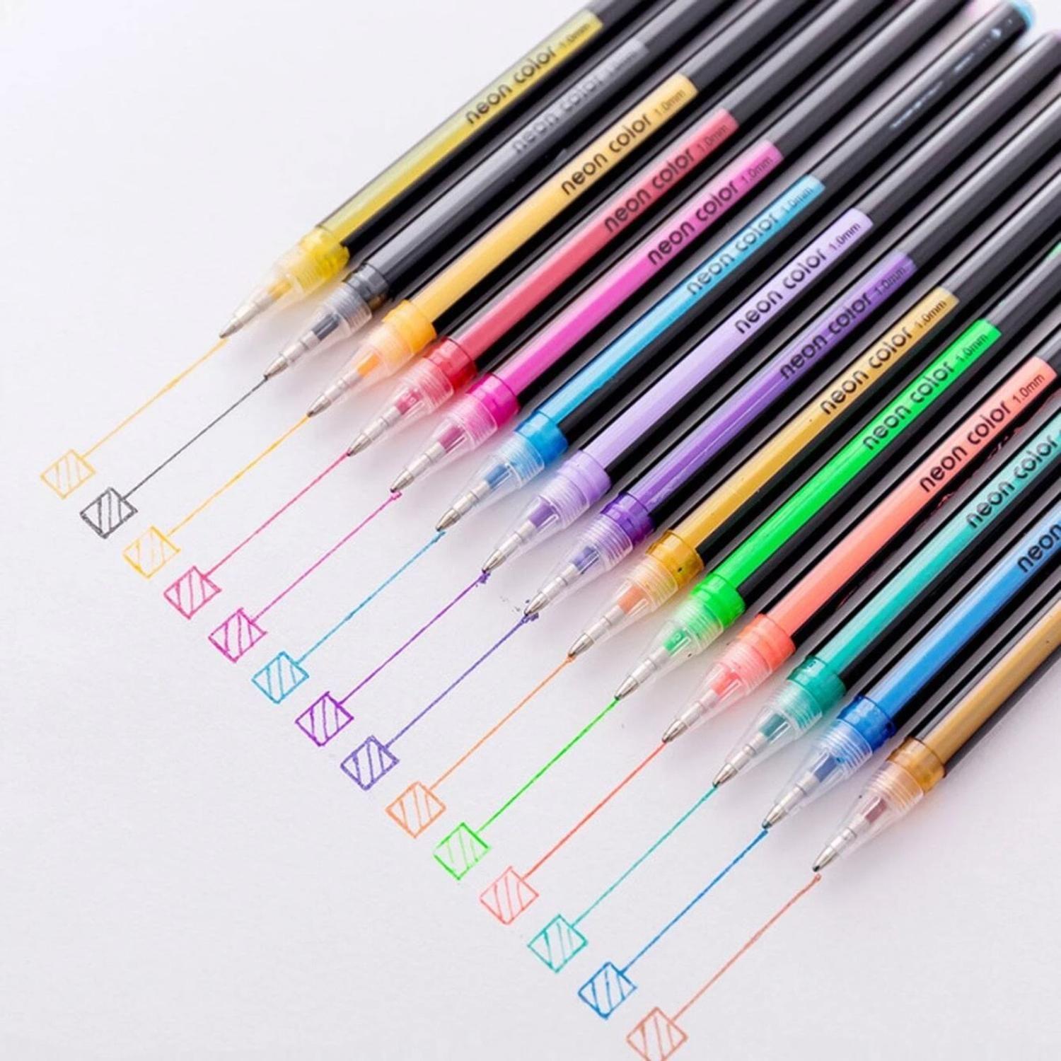 Set 12 Lapices Gel Glitter Neon Color 1,0 Mm Lapiz Arte-2